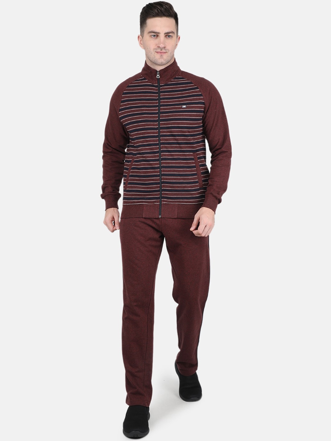 

Monte Carlo Men Maroon & Navy Blue Striped Tracksuit