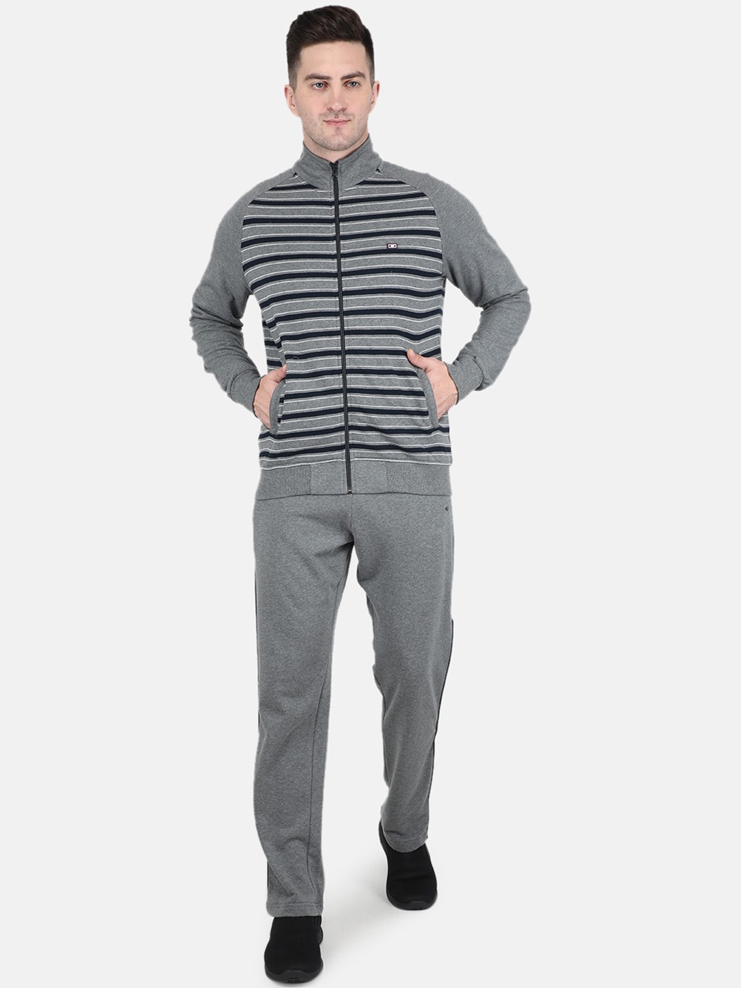 

Monte Carlo Men Plus Size Grey Striped Tracksuit