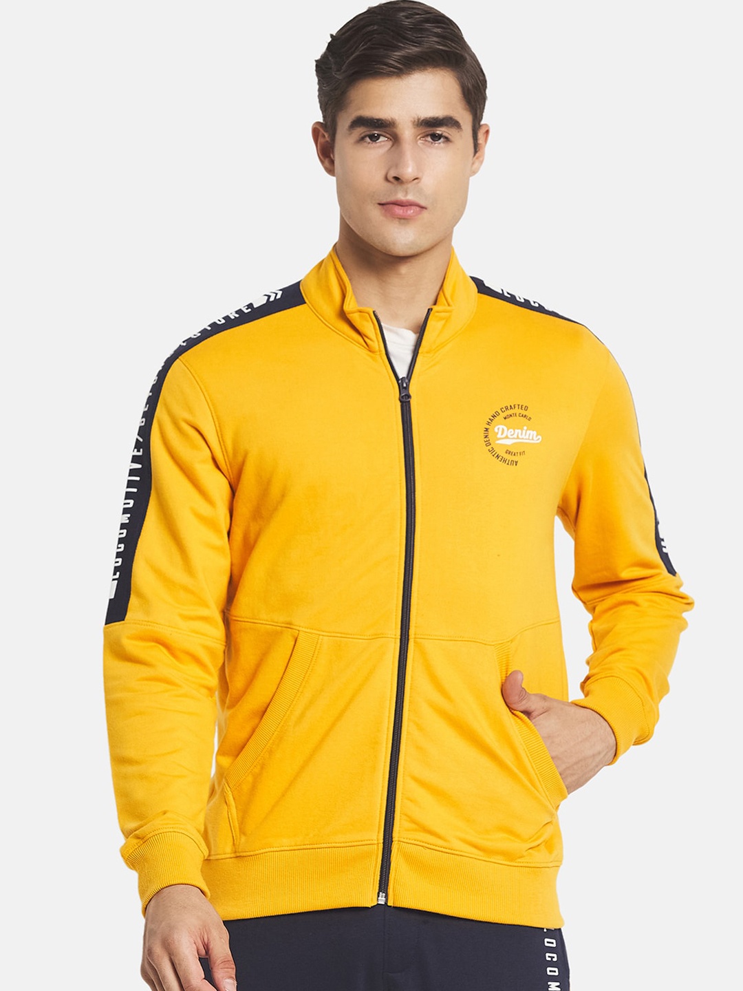 

Monte Carlo Men Plus Size Yellow & Navy blue Solid Tracksuit