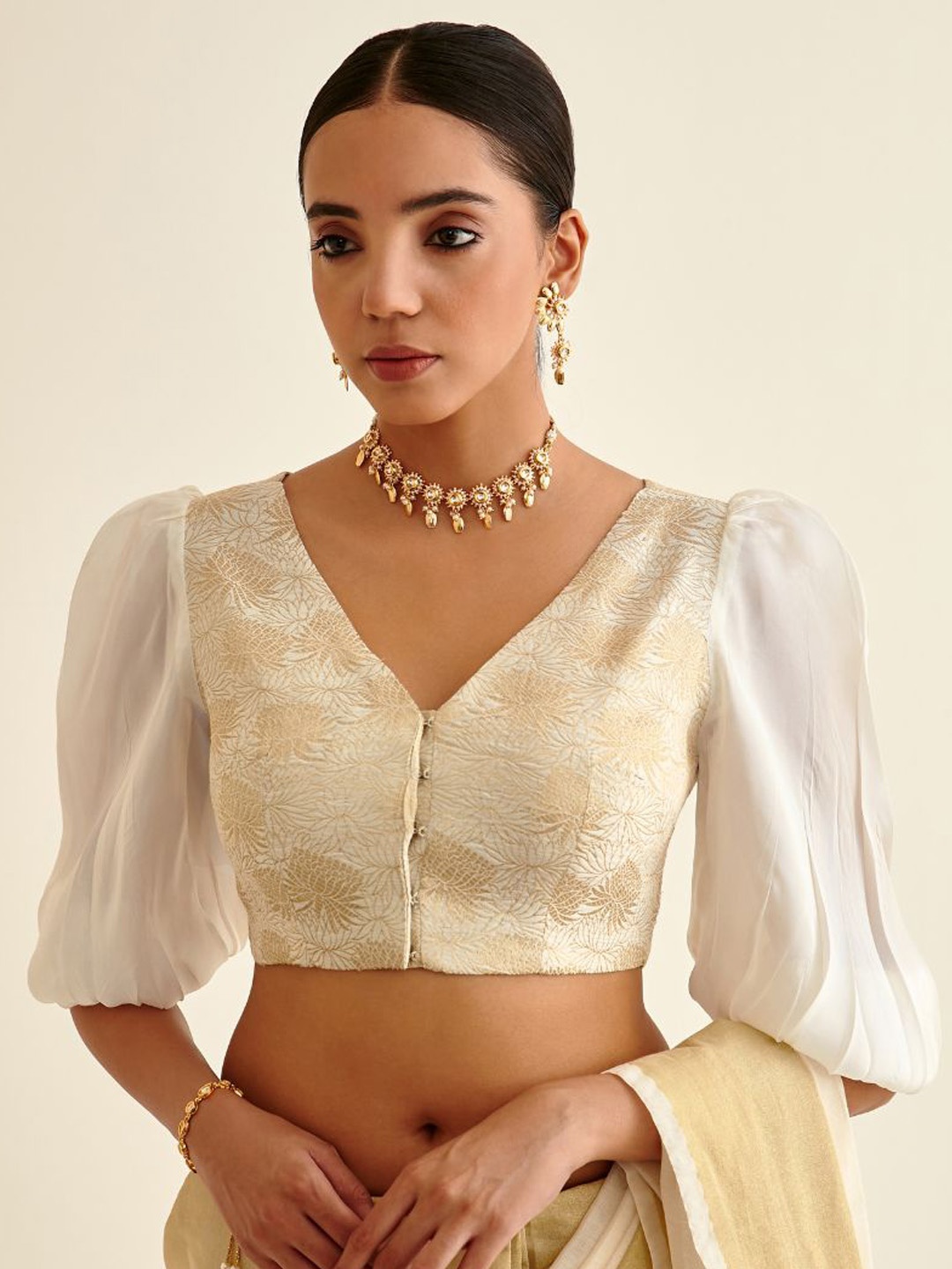 

Abhishti White Woven Design Saree Blouse