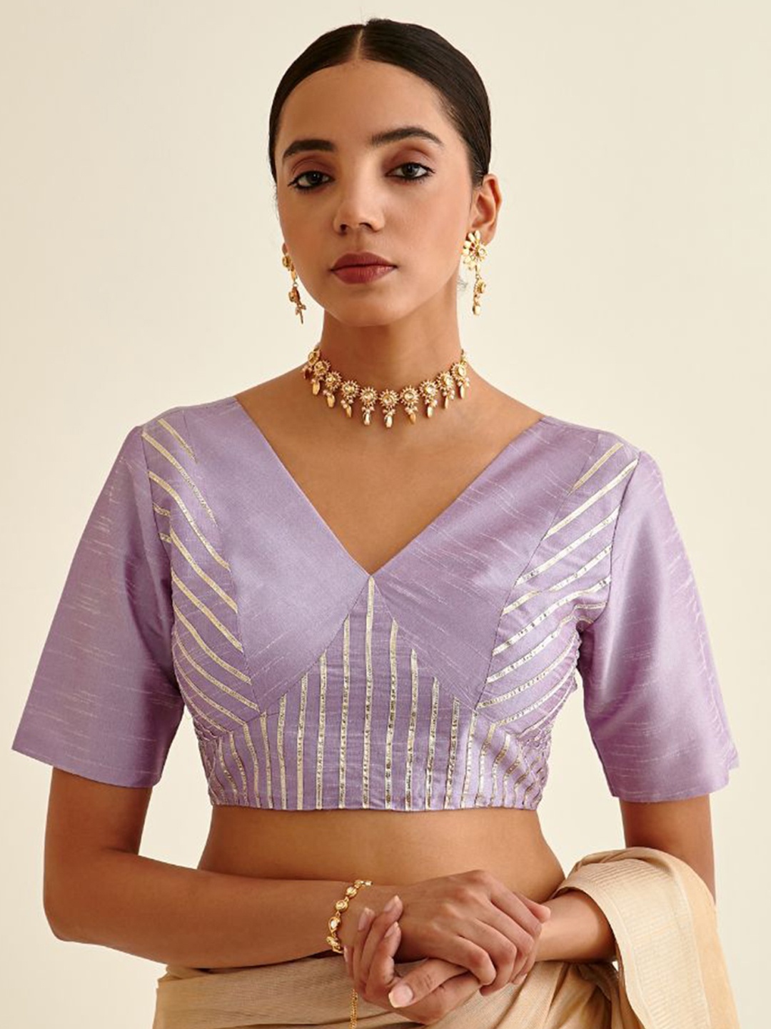 

Abhishti Lavender Gotta Patti Design Saree Blouse