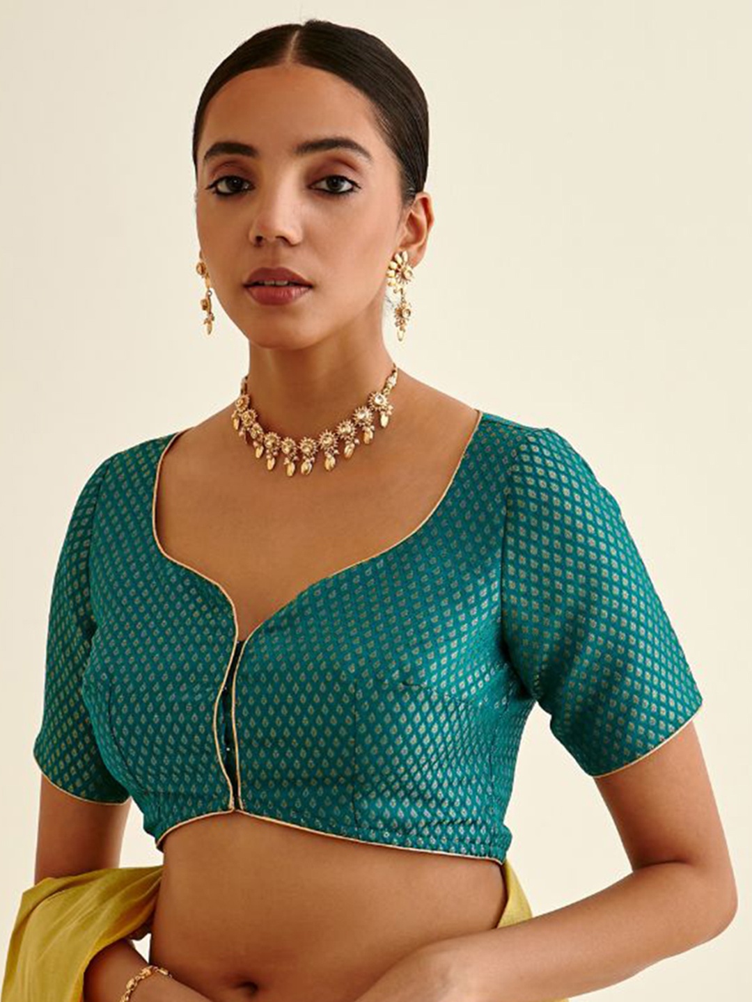 

Abhishti Butti Design Banarasi Saree Blouse, Teal