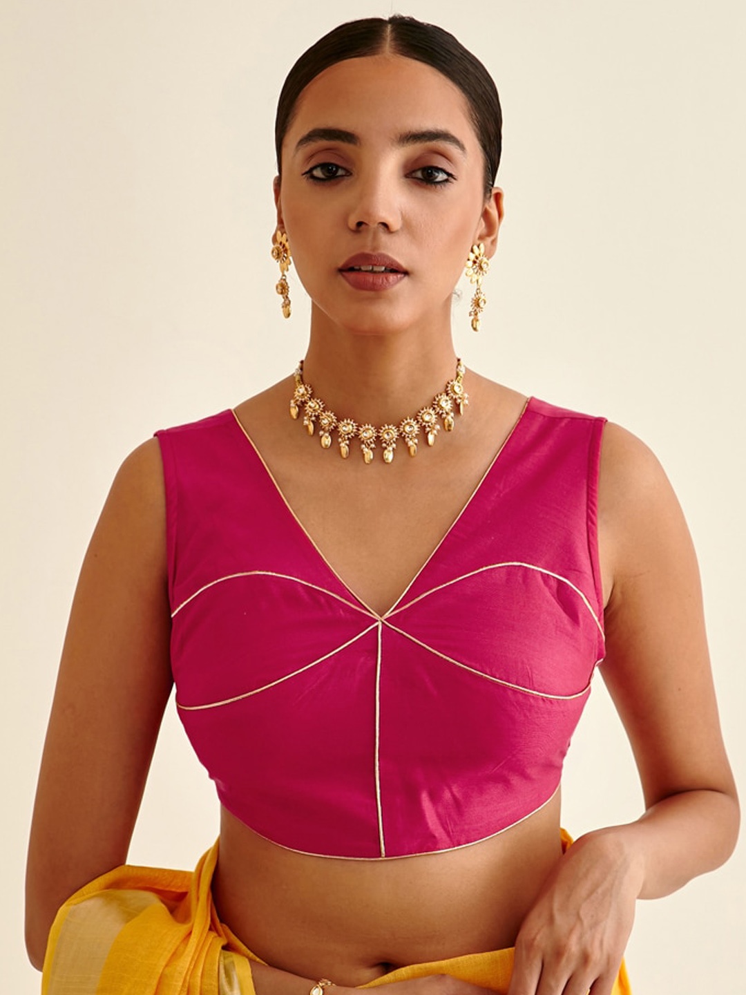 

Abhishti Pink Solid Cotton Saree Blouse