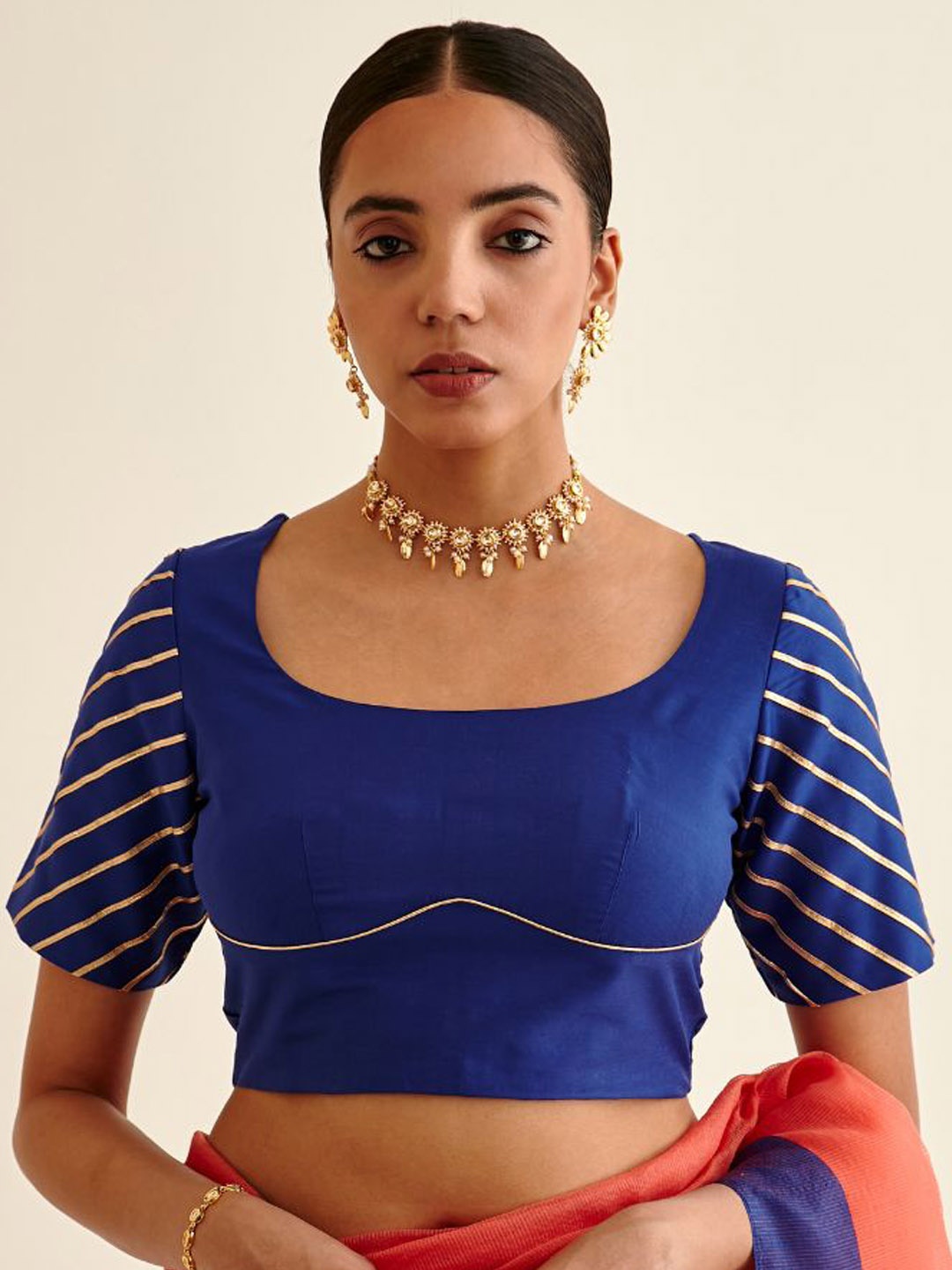 

Abhishti Cotton Banarasi Saree Blouse, Blue