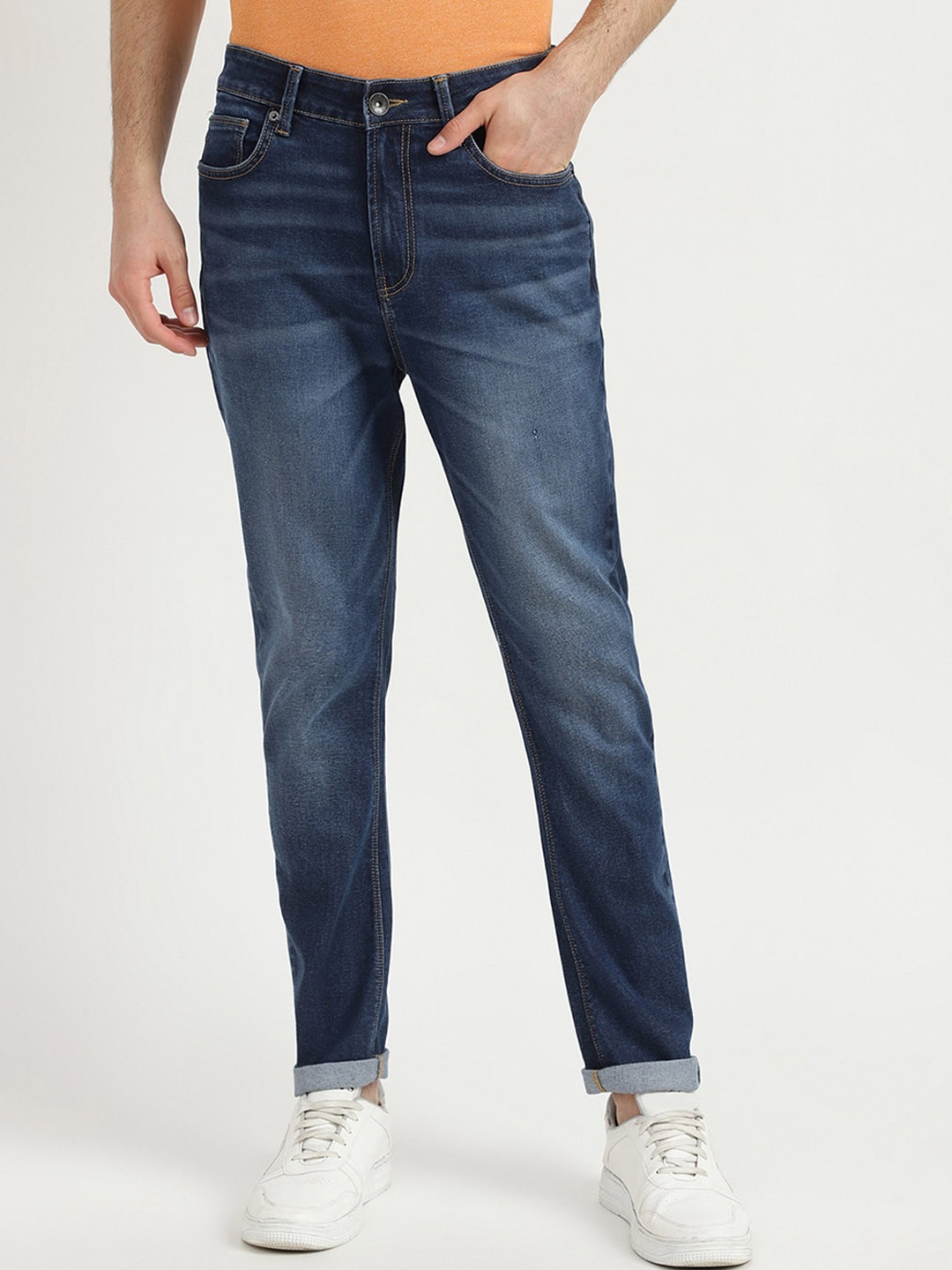 

United Colors of Benetton Men Blue Slim Fit Heavy Fade Dark Shade Jeans