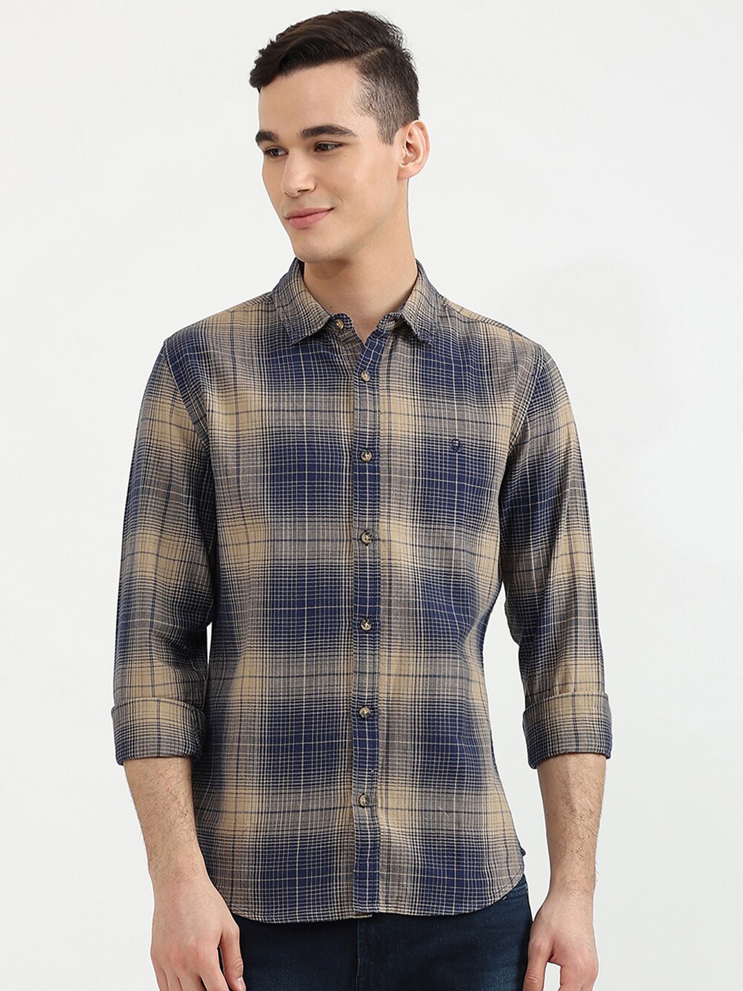 

United Colors of Benetton Men Blue Slim Fit Checked Cotton Casual Shirt