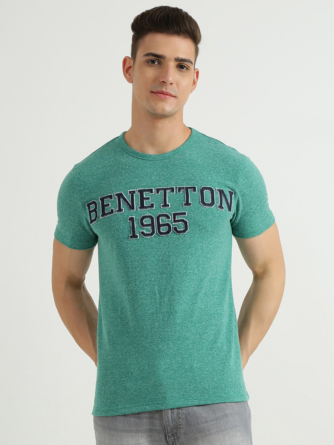 

United Colors of Benetton Men Green Printed T-shirt