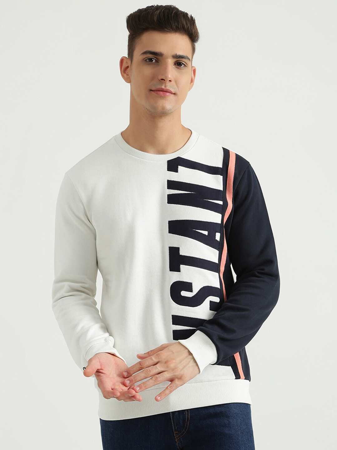 

United Colors of Benetton Men White Printed Cotton Sweatshirt