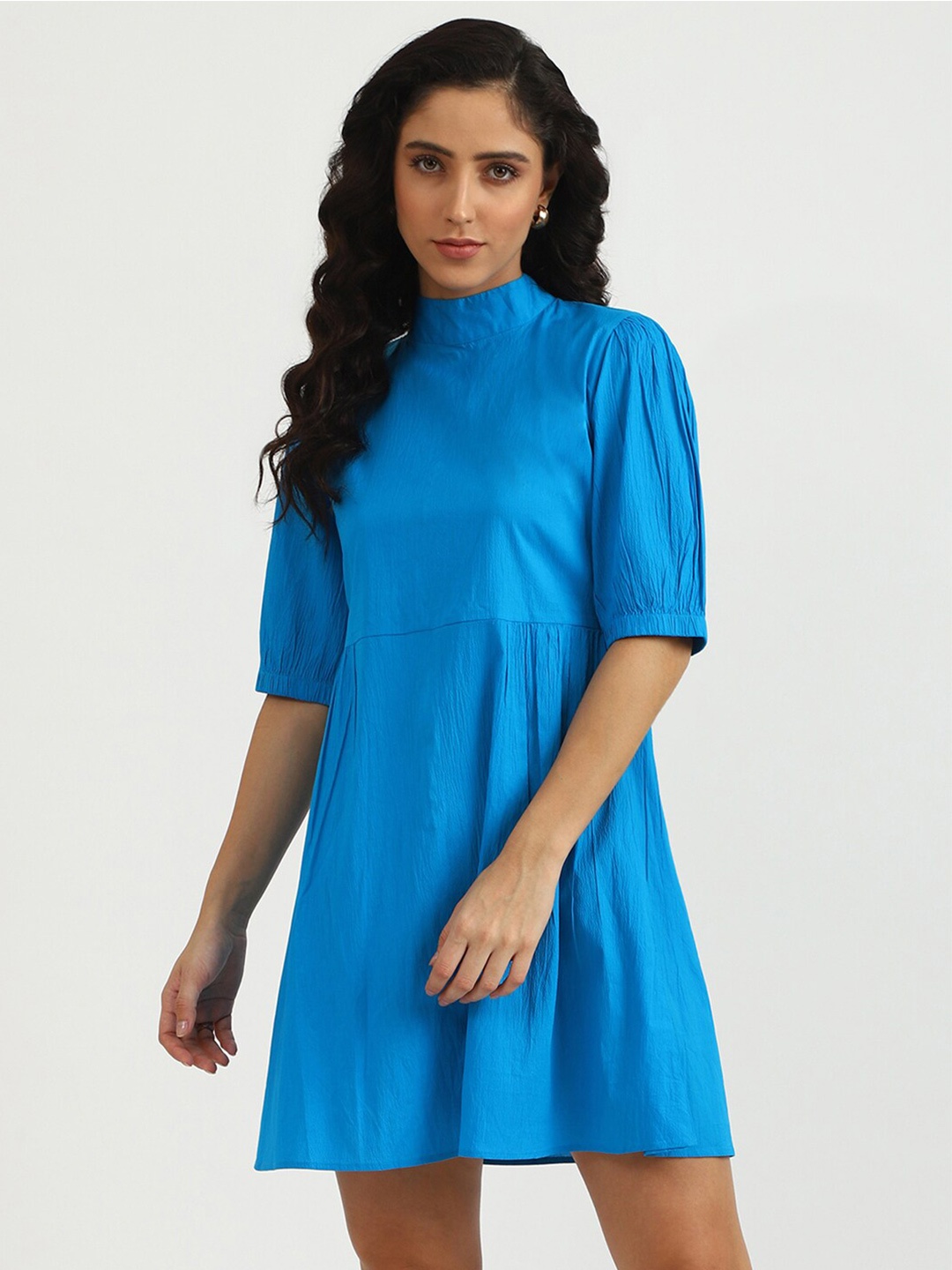 

United Colors of Benetton Blue Cotton A-Line Dress