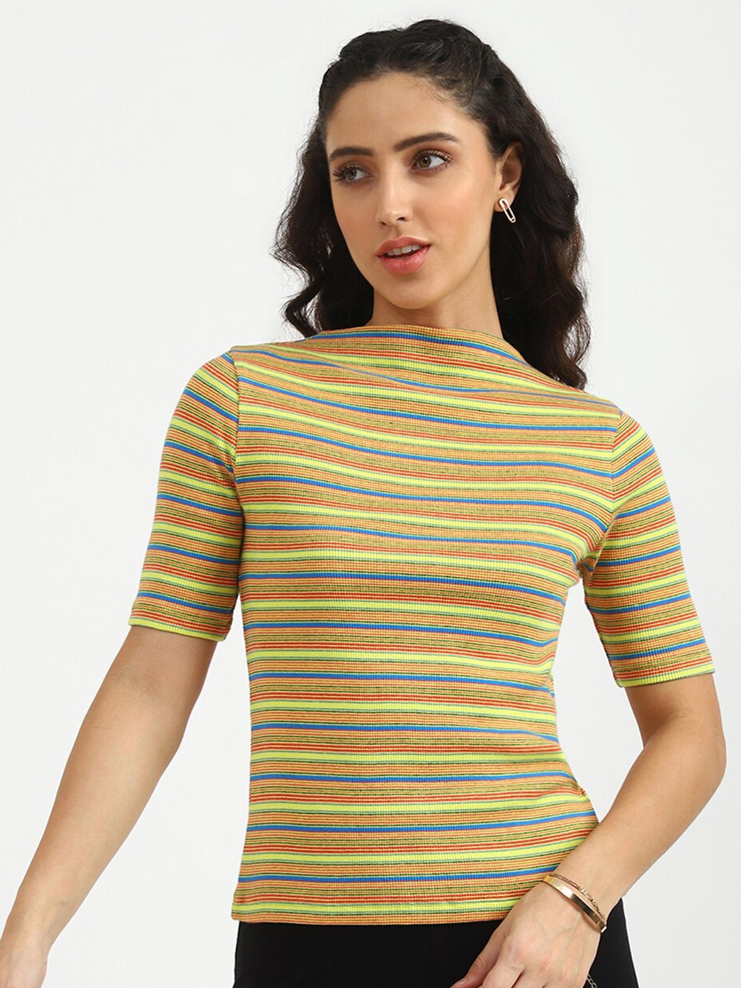 

United Colors of Benetton Yellow & Pink Striped Top