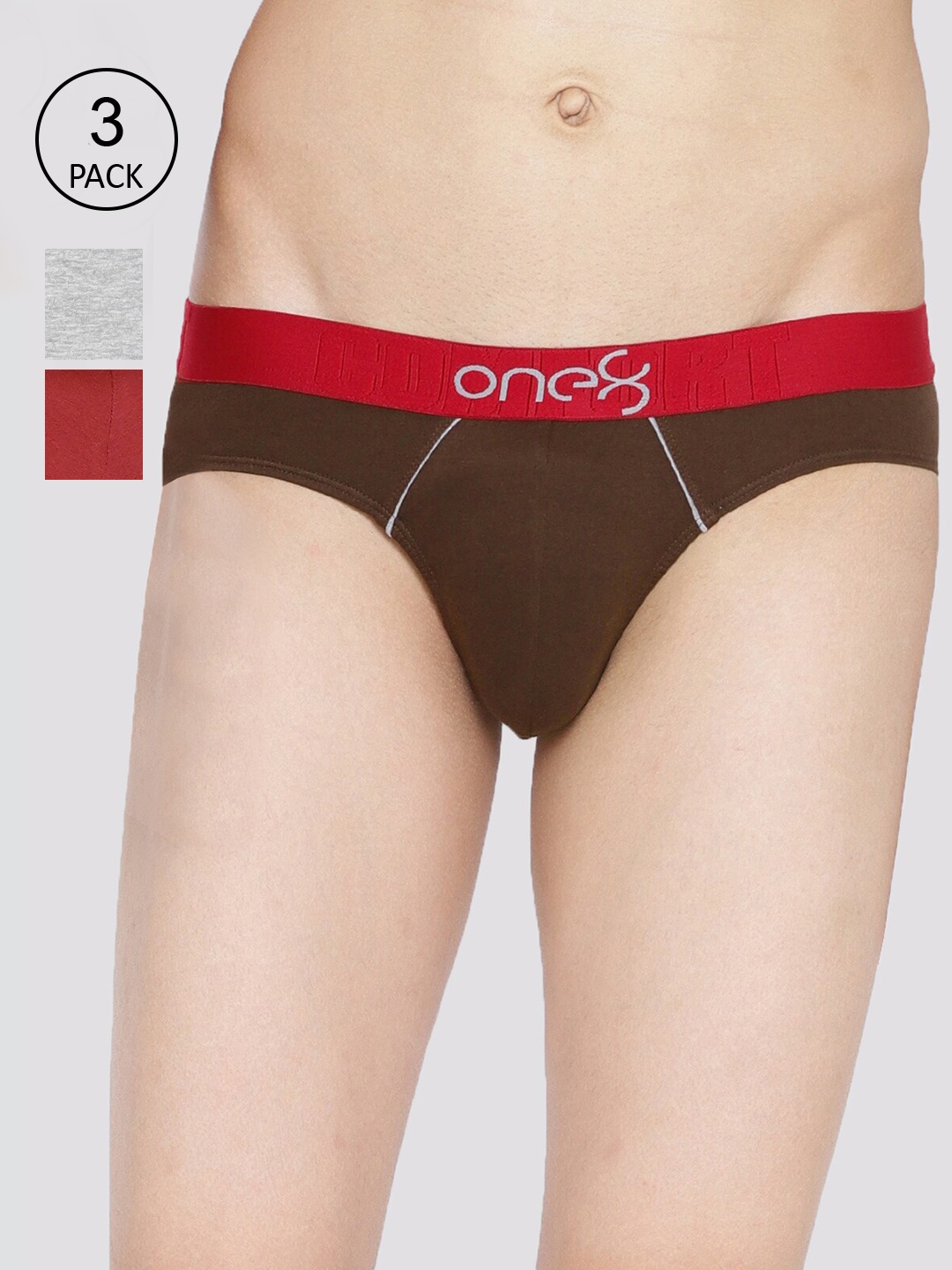 

one8 by Virat Kohli Men Pack Of 3 Brown & Red Solid Basic Briefs