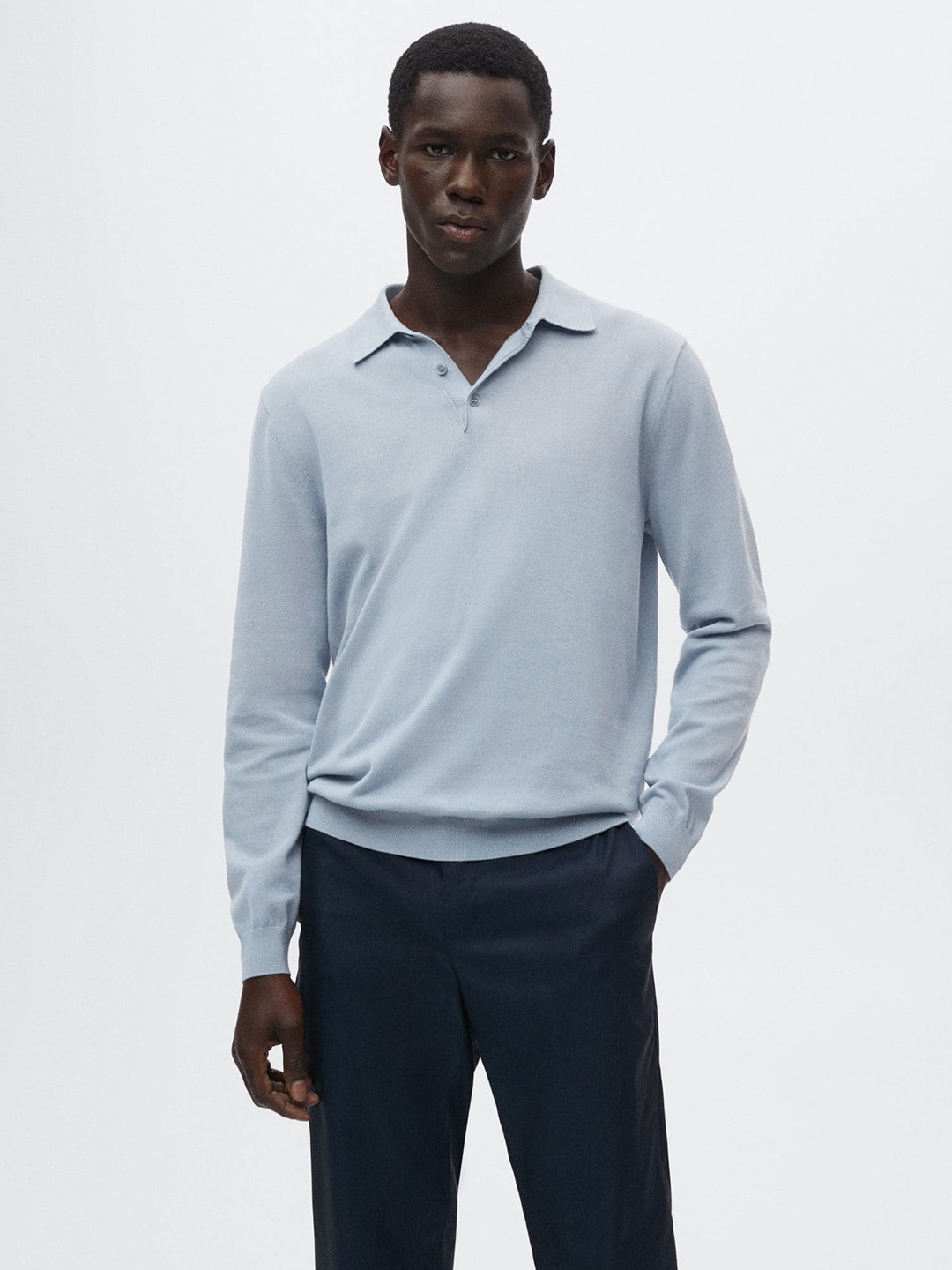 

MANGO MAN Men Blue Polo Collar Pure Cotton Sustainable T-shirt