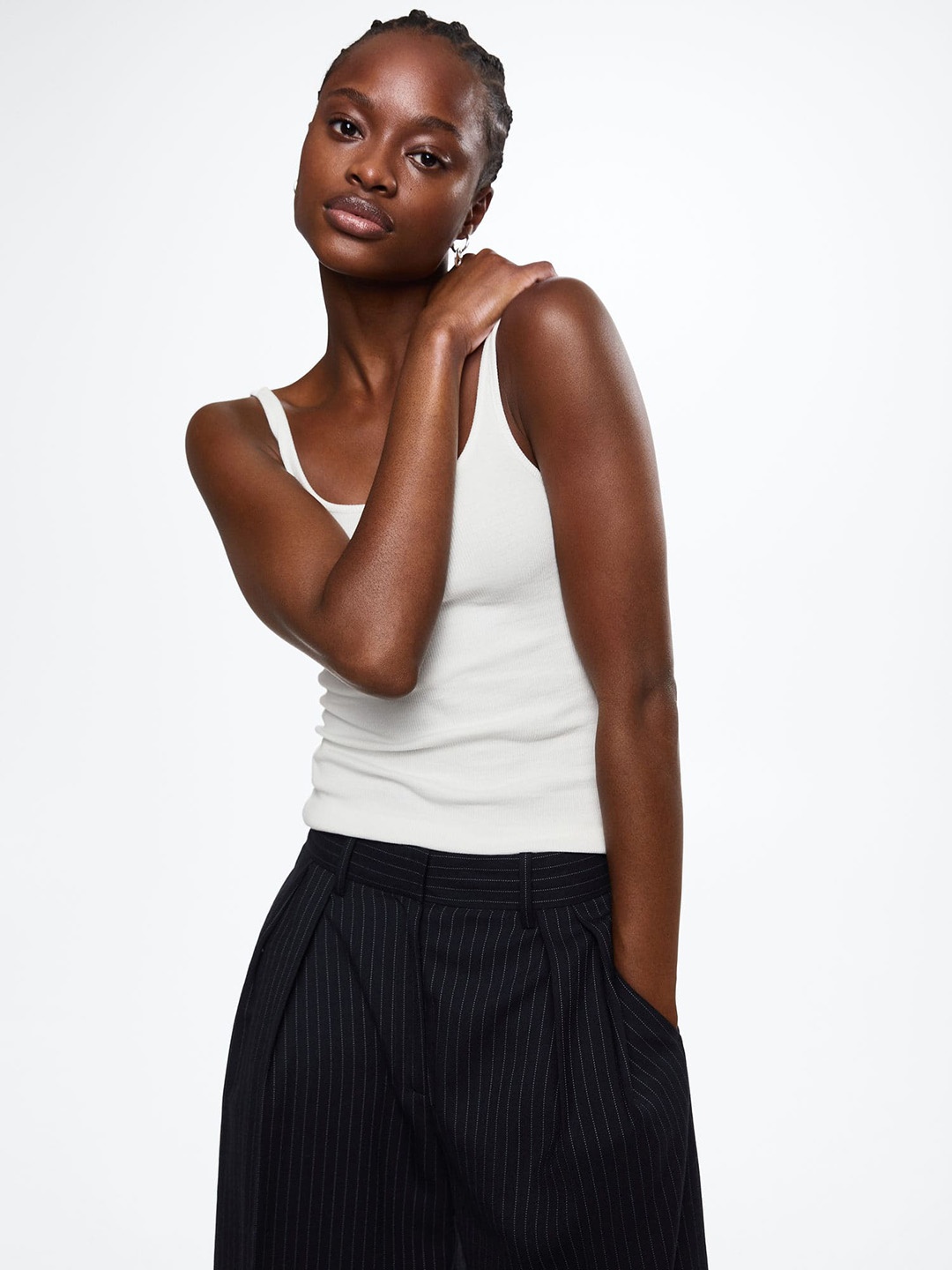 

MANGO White Solid Ribbed Tank Sustainable Top