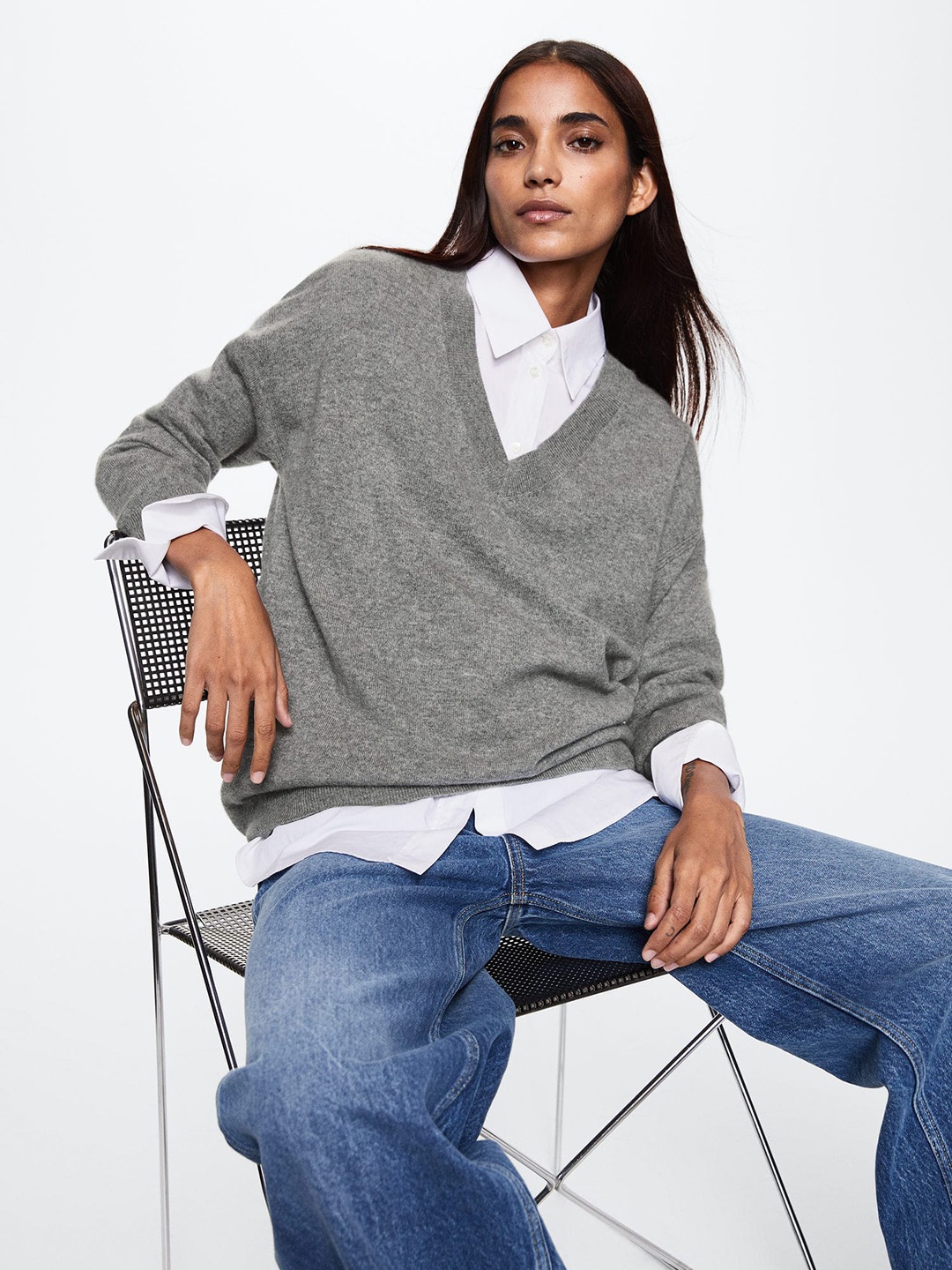 

MANGO Women Grey Melange Cashmere Fine-knit Sustainable Pullover