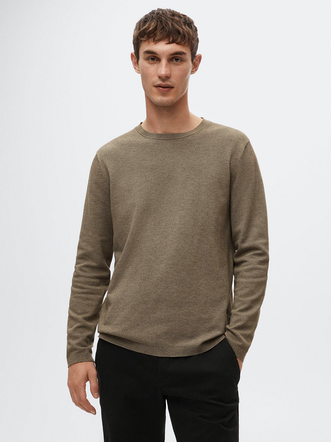 

MANGO MAN Brown Solid Pullover Sweater