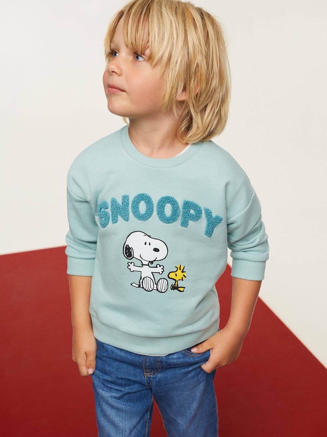 

Mango Kids Boys Mint Green Applique Typography Printed Sustainable Sweatshirt