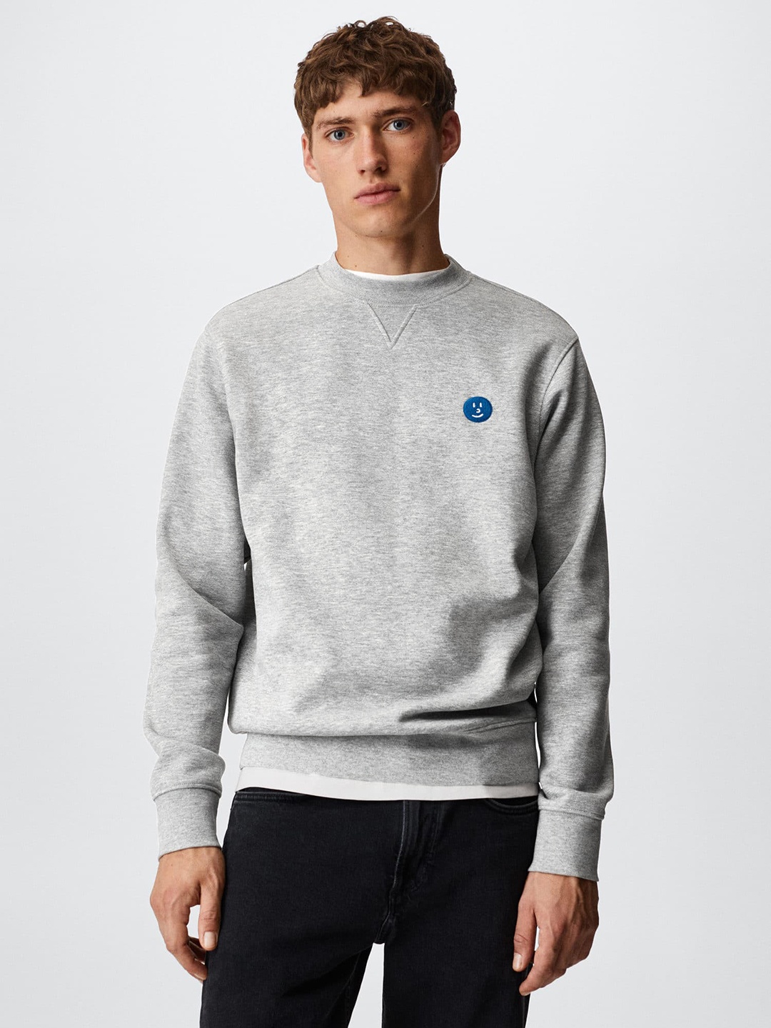 

MANGO MAN Men Grey Melange Sustainable Applique Sweatshirt