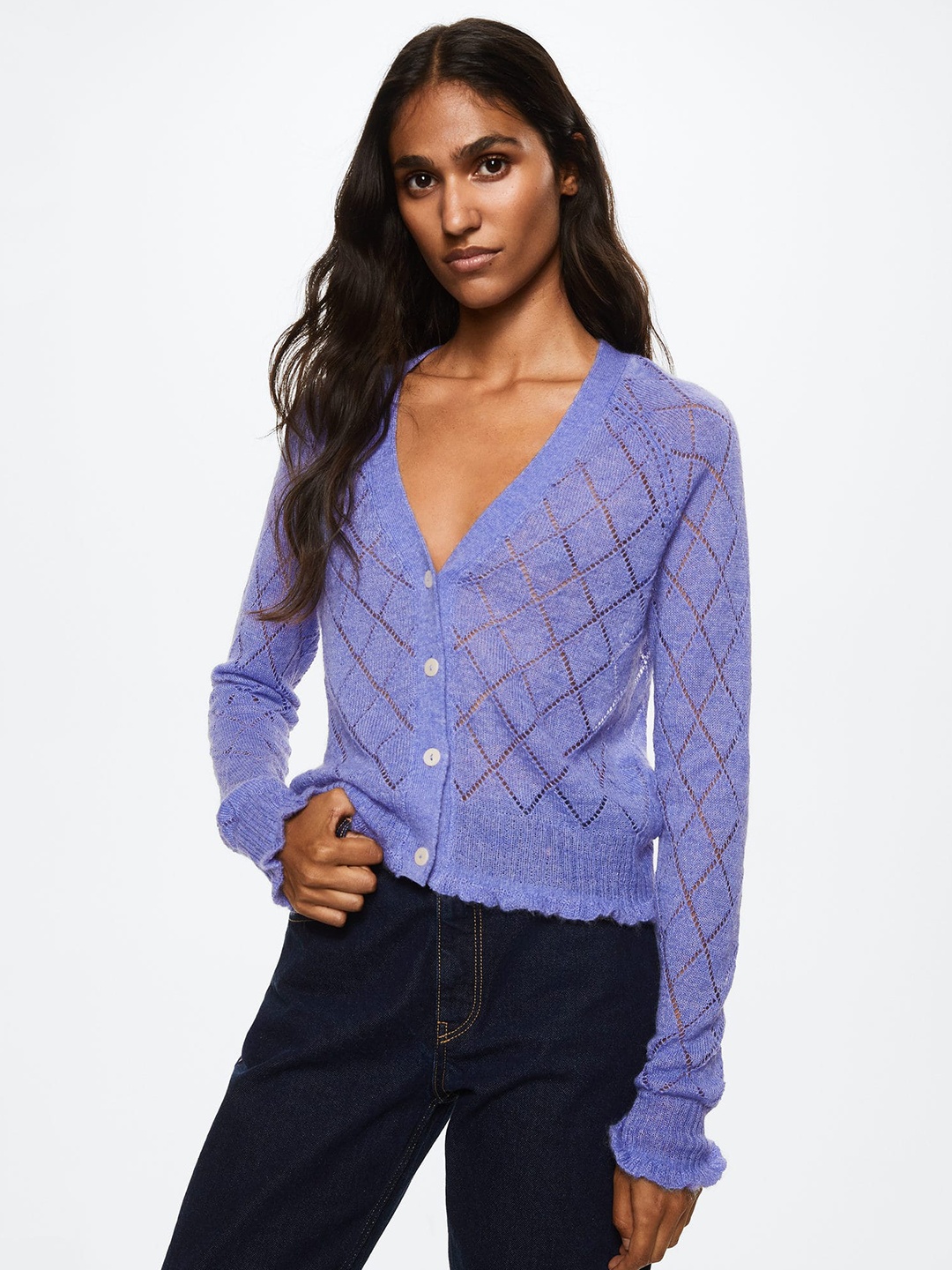 

MANGO Women Blue Open Knit Cardigan