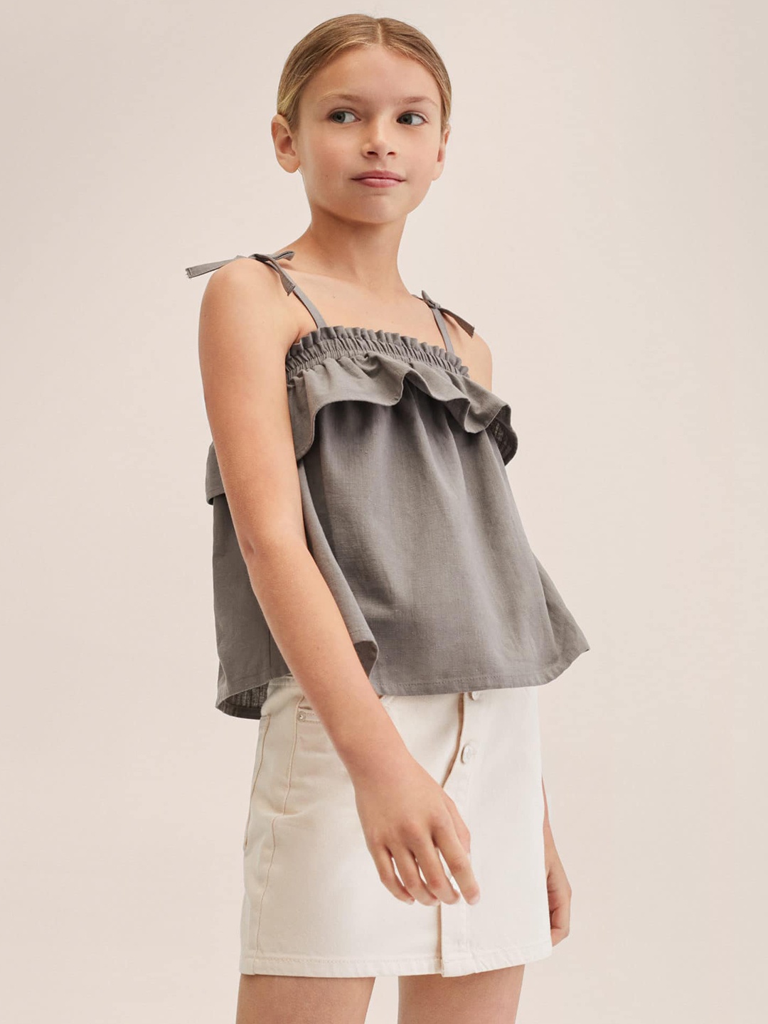 

Mango Kids Girls Grey Solid Rufles Top