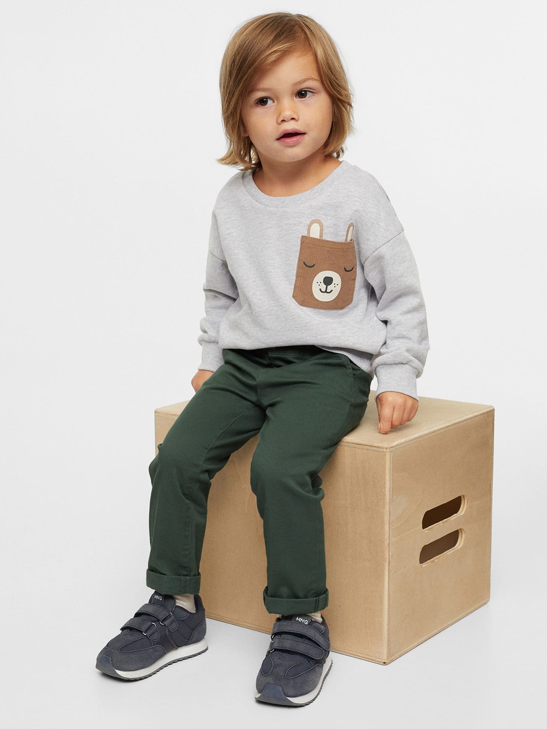

Mango Kids Boys Green Solid Sustainable Trousers