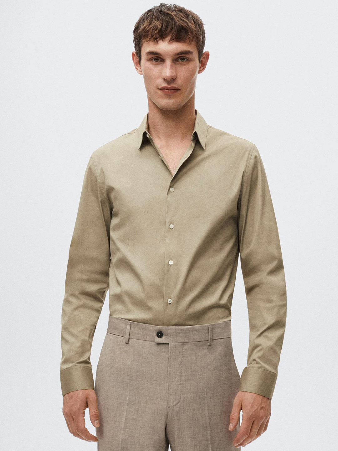 

MANGO MAN Men Beige Super Slim Fit Sustainable Casual Shirt