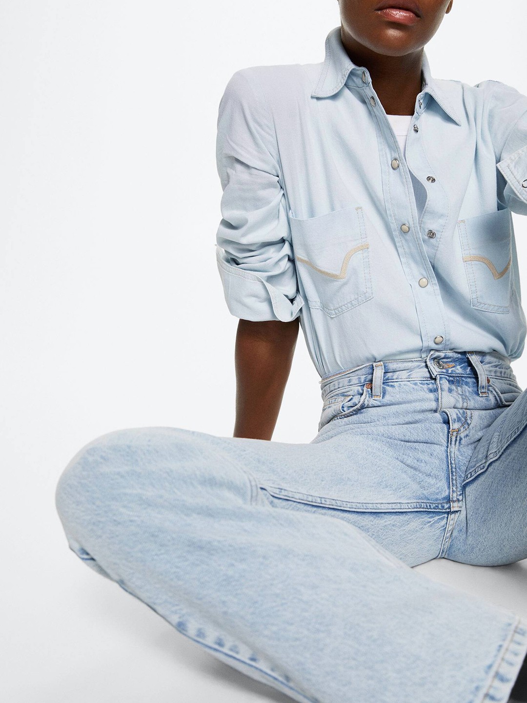 

MANGO Women Blue Pure Cotton Sustainable Chambray Casual Shirt