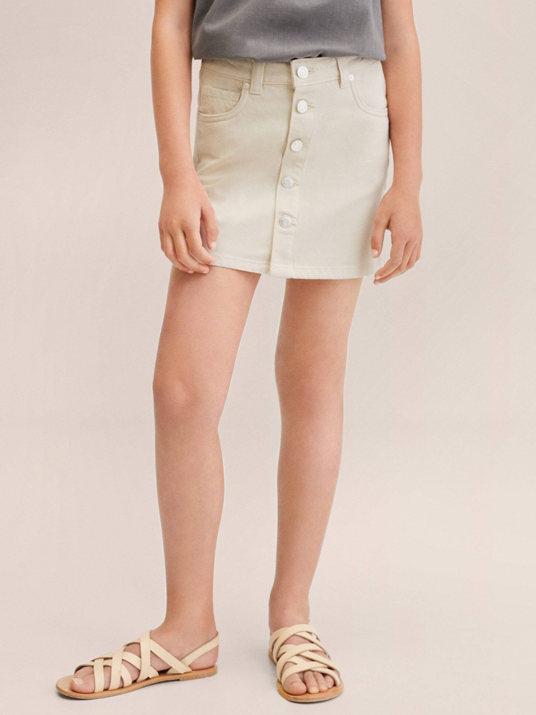 

Mango Kids Girls Off White Solid Mini Sustainable Denim Skirt
