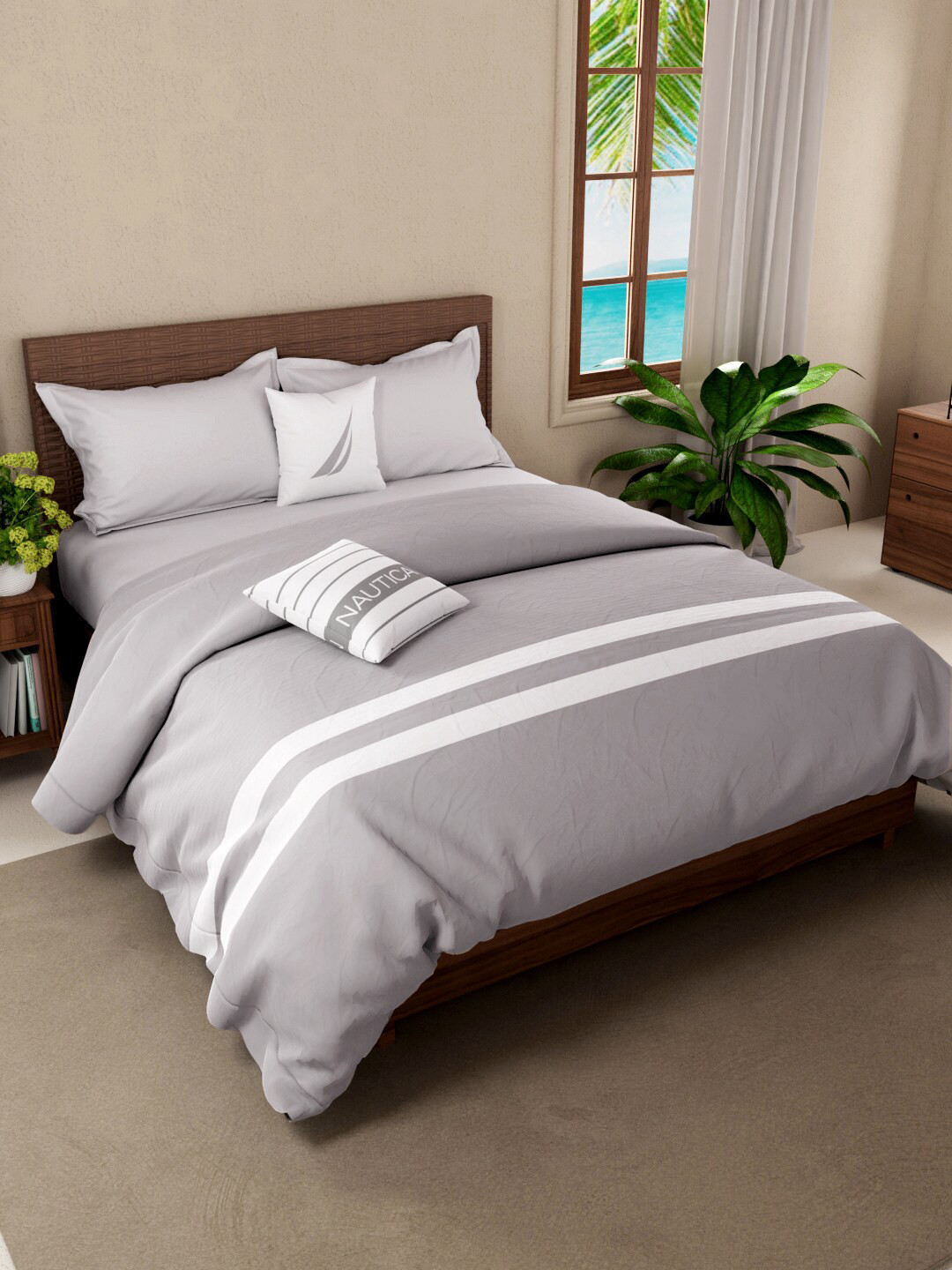 

Nautica Grey & White Striped AC Room 150 GSM Cotton Double Bed Quilt