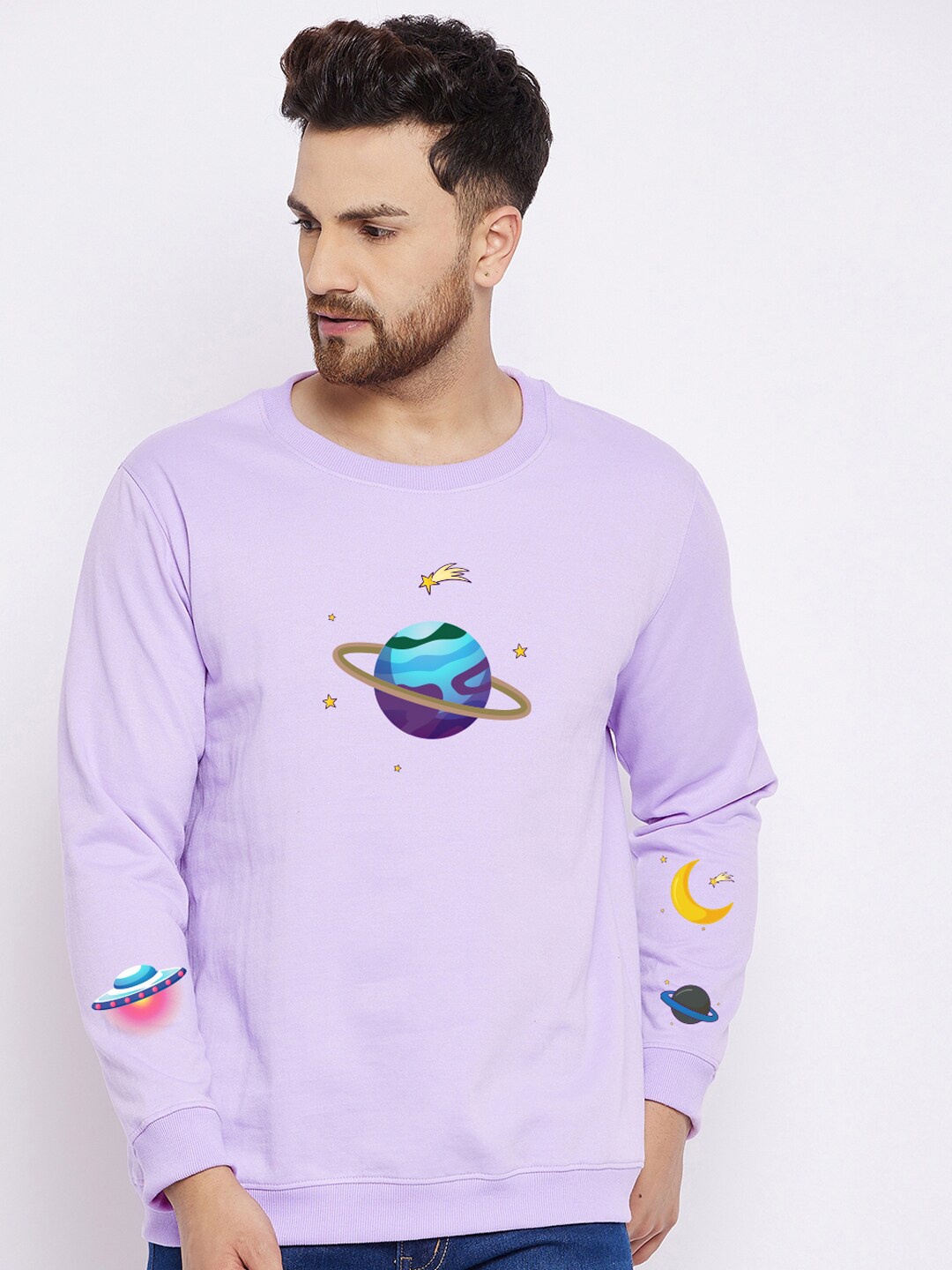 

FRENCH FLEXIOUS Men Purple Printed Cotton Sweatshirt