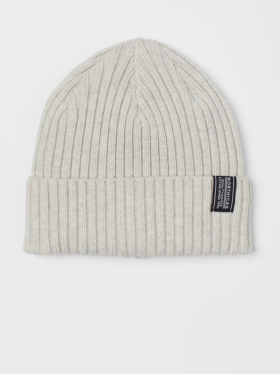 

H&M Men Beige Rib-Knit Hat