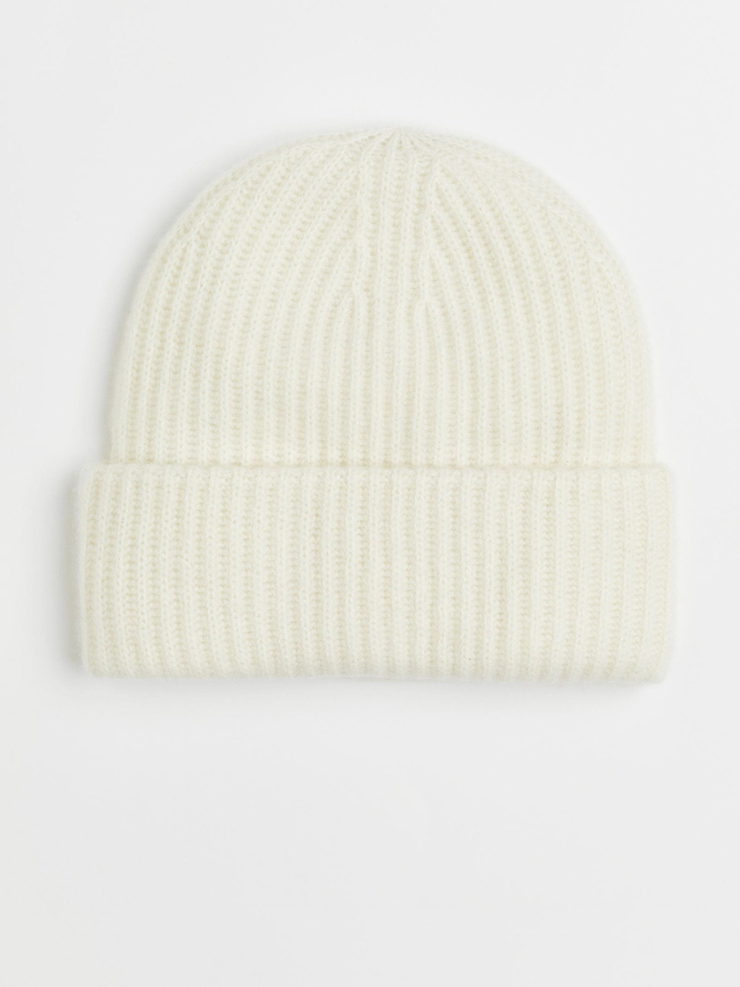 

H&M Women White Rib-Knit Cashmere Hat