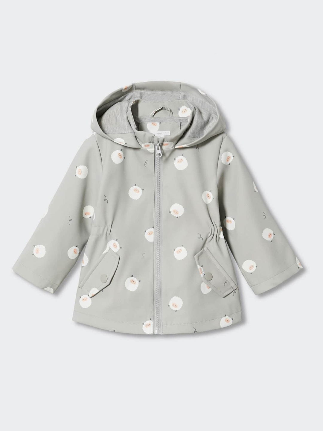 

Mango Kids Girls Grey & White Printed Sustainable Open Front Jacket