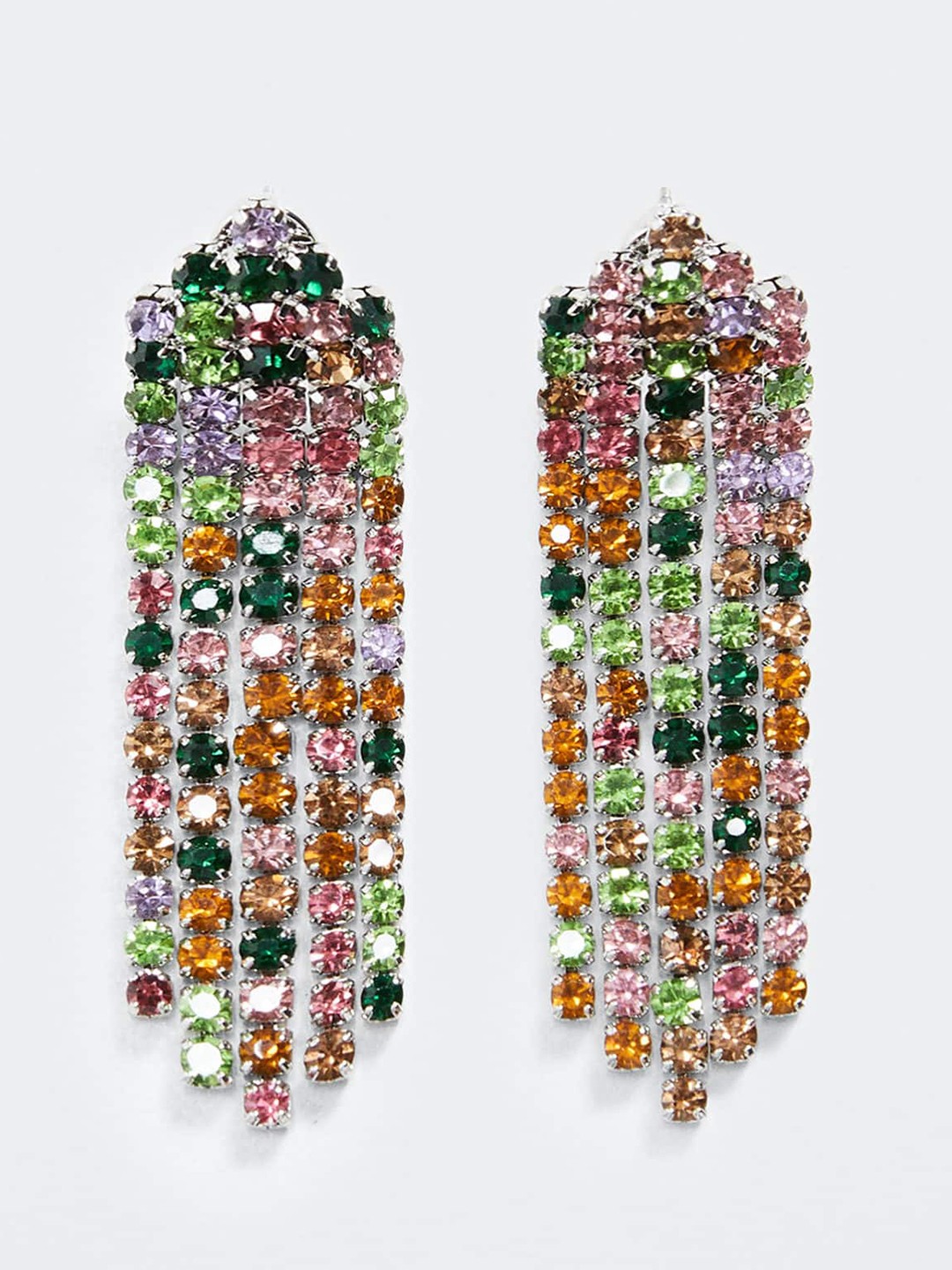 

MANGO Women Multicoloured Stone Studded Classic Drop Earrings, Multi