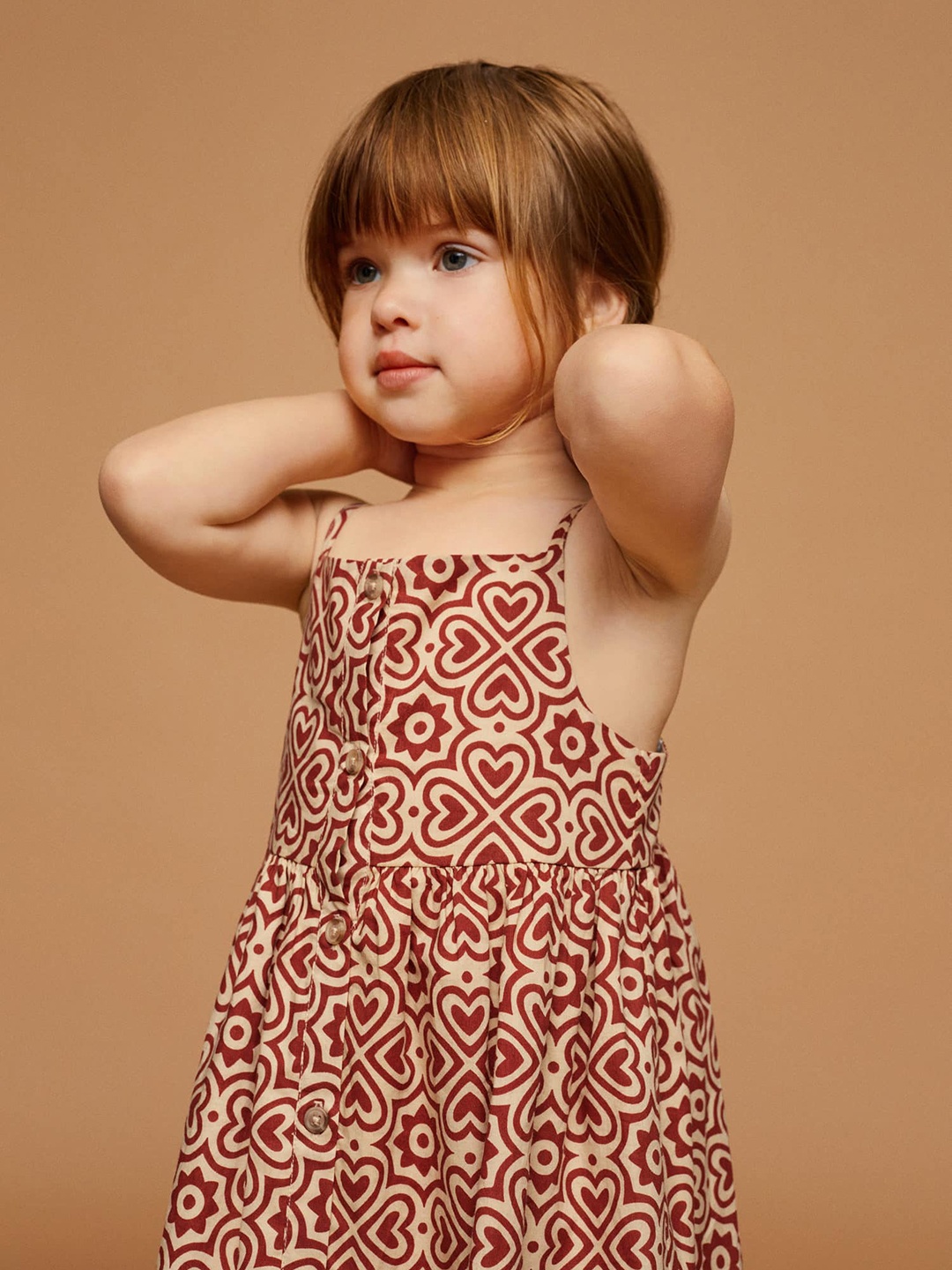 

Mango Kids Girls Off White & Red Printed Sustainable Pure Cotton Fit & Flare Dress