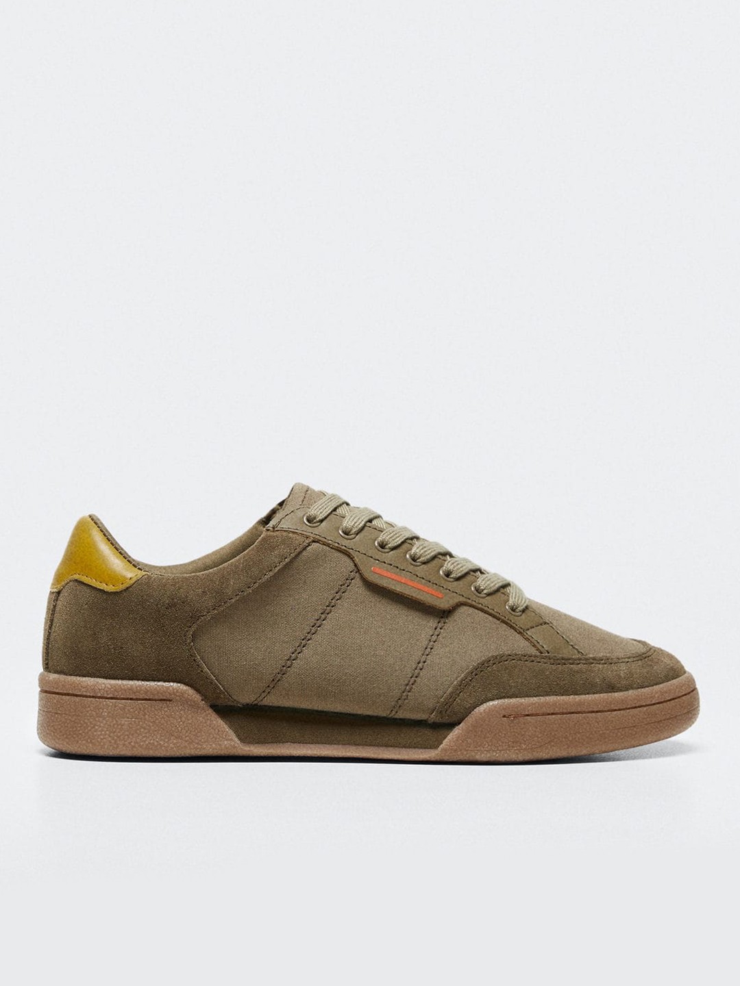 

MANGO MAN Men Olive Green Solid Leather Sneakers