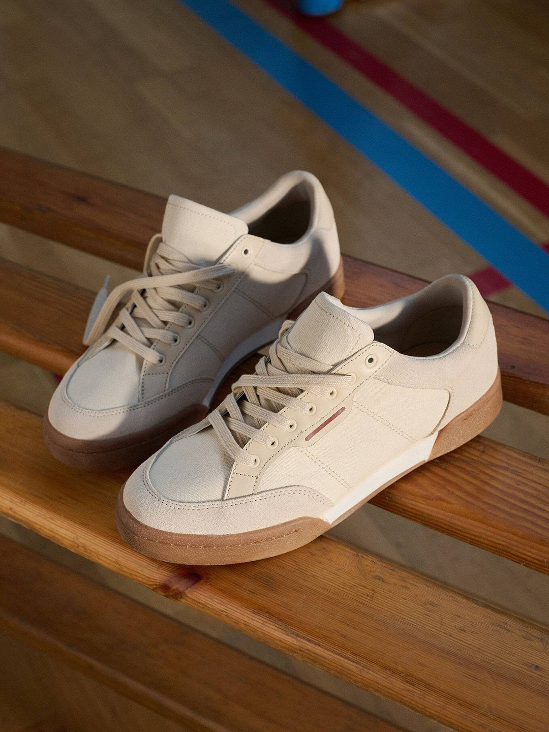

MANGO MAN Men Off White Solid Leather Sneakers