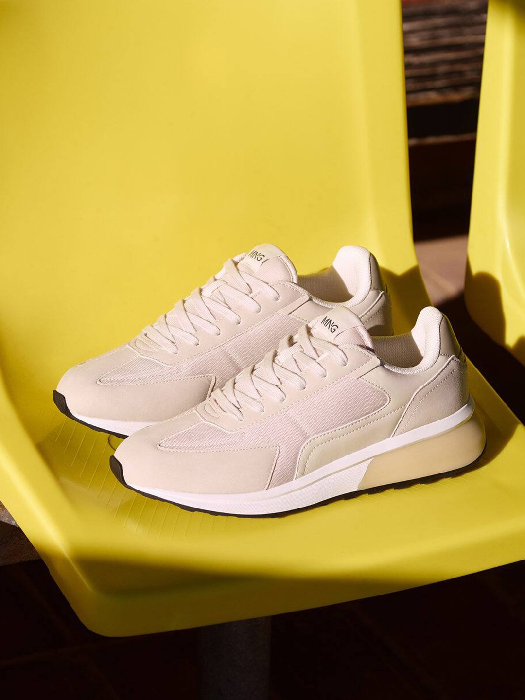 

MANGO MAN Men Off White Solid Sneakers