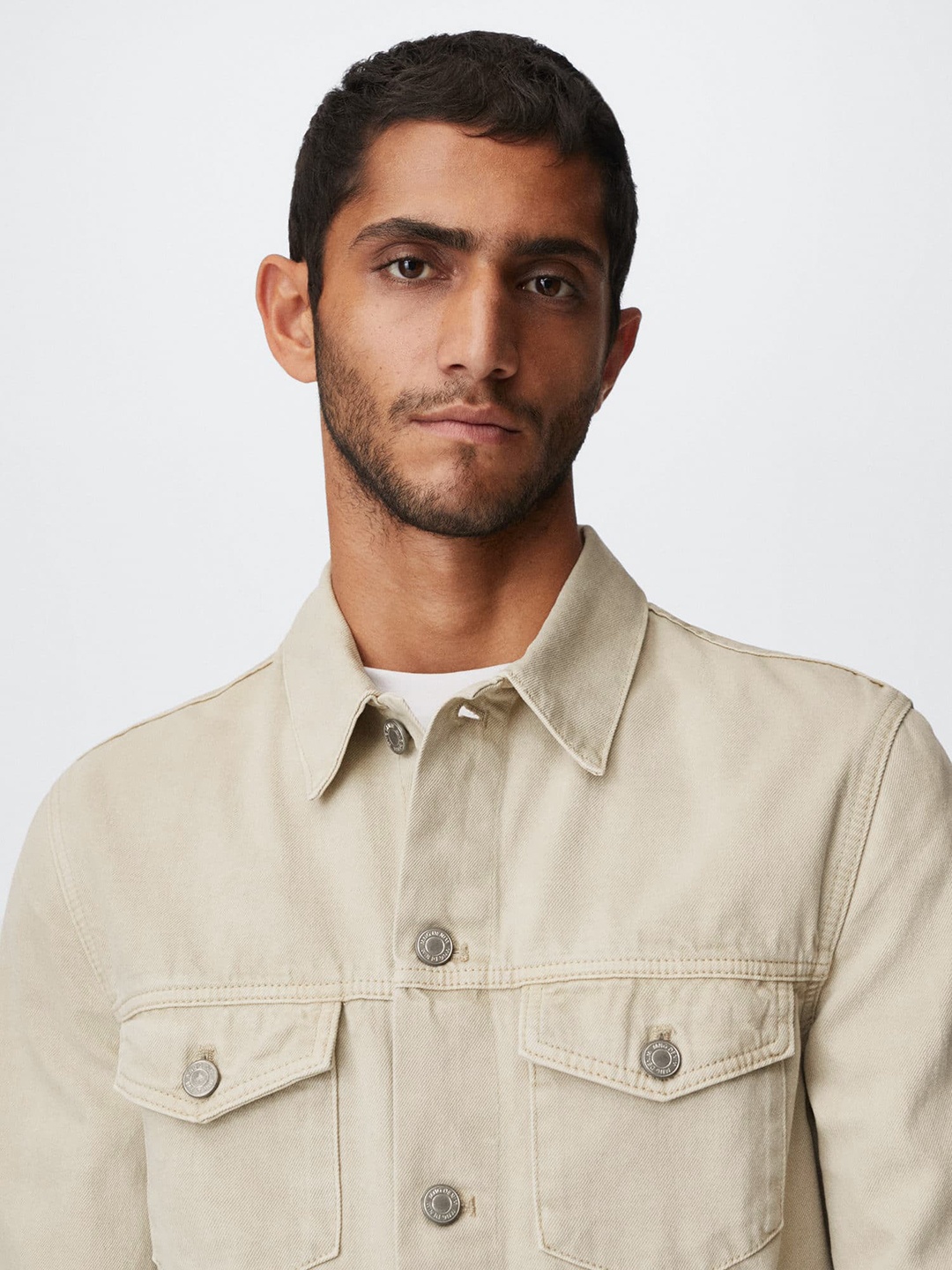 

MANGO MAN Men Beige Pure Cotton Denim Sustainable Jacket