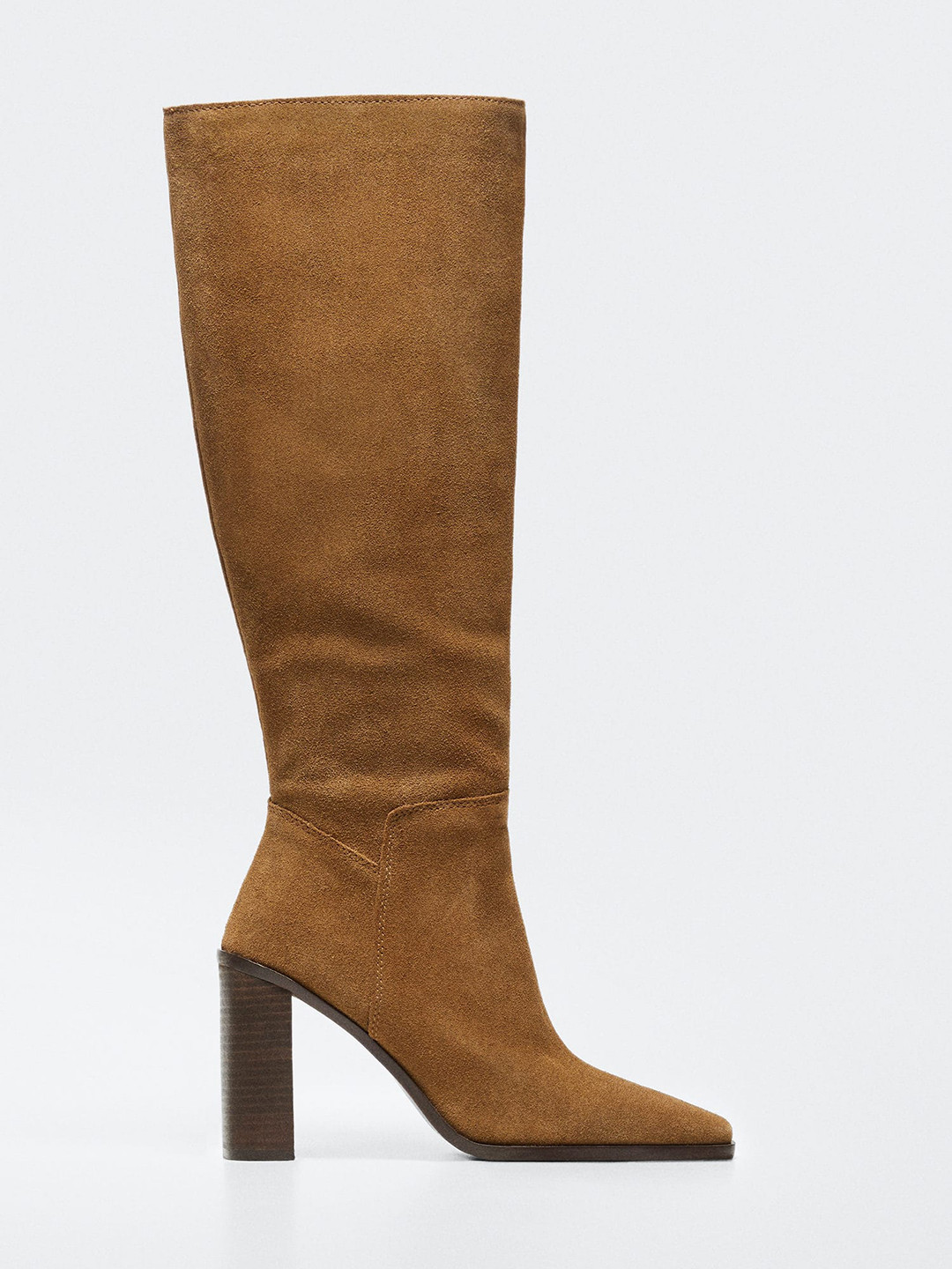 

MANGO Women Brown Solid High-Top Block Heel Leather Regular Boots