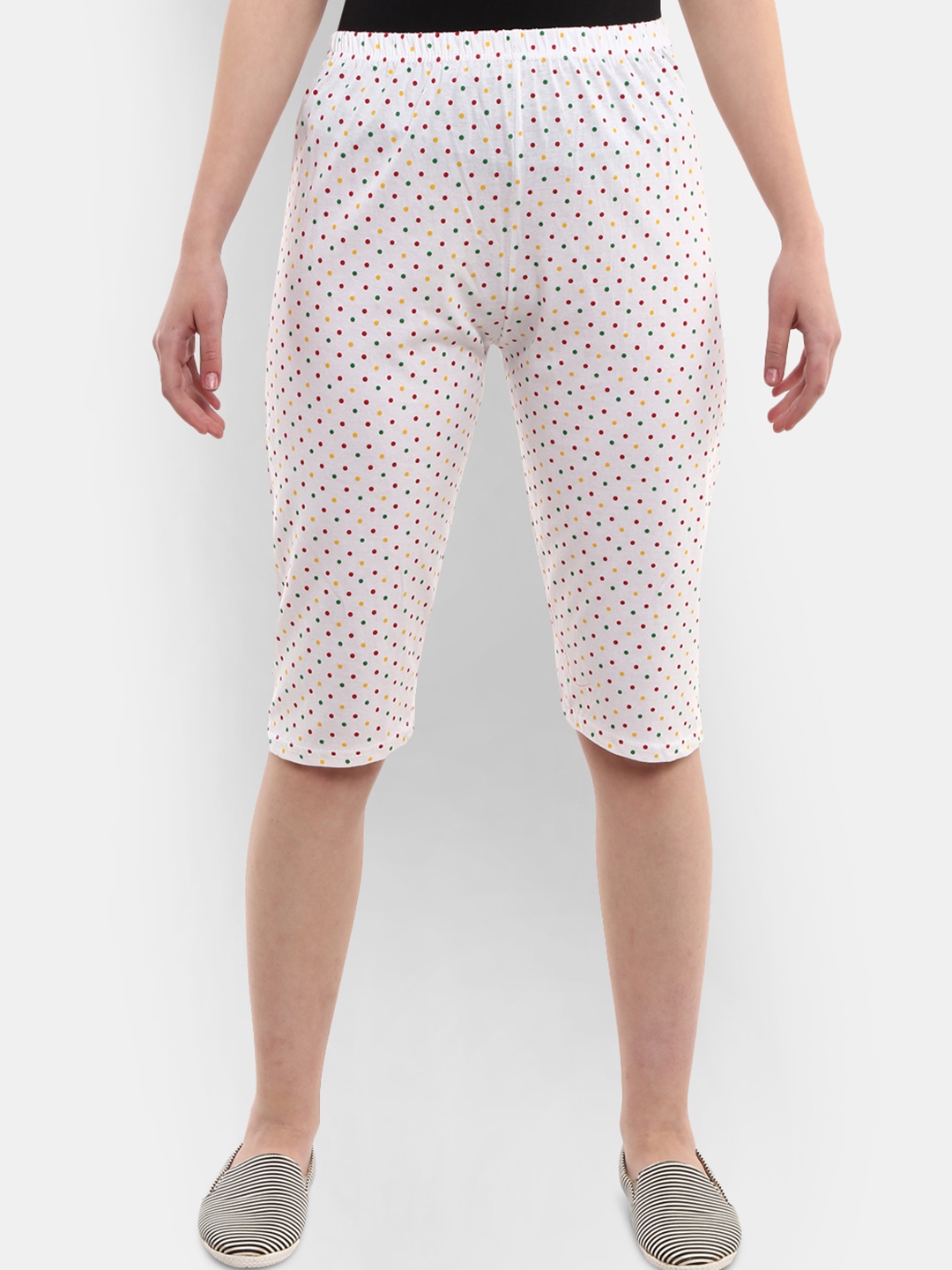 

V-Mart Women White Printed Capris