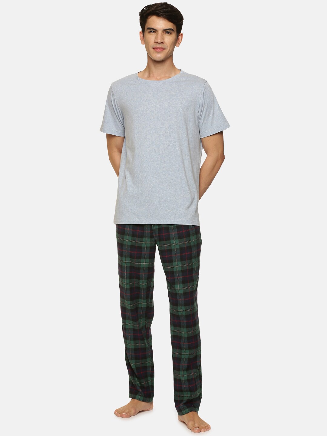 

DON VINO Men Pure Cotton Checked Lounge Pants, Green