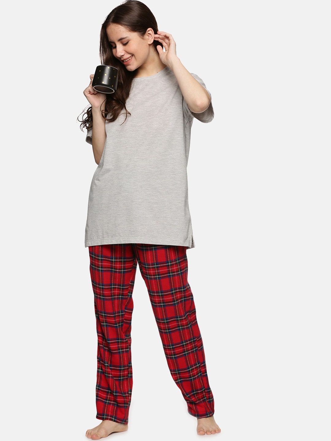 

DON VINO Women Red Checked Cotton Lounge Pants