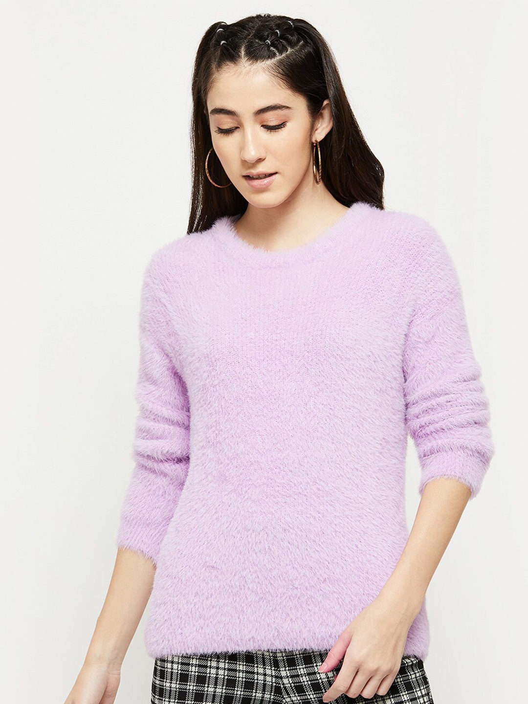 

max Women Purple Pullover with Fuzzy Detail