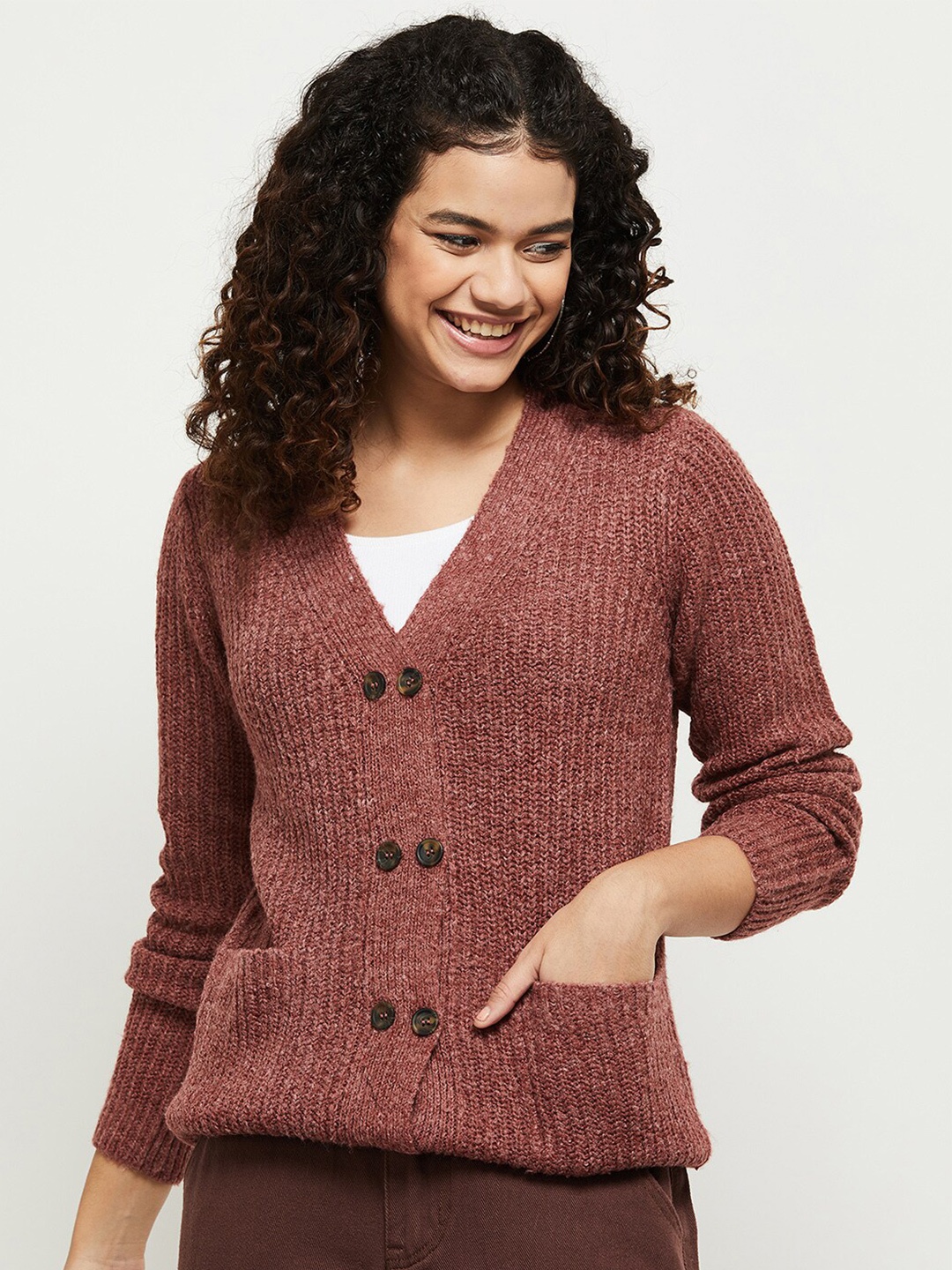 

max Women Red Cable Knit Cardigan
