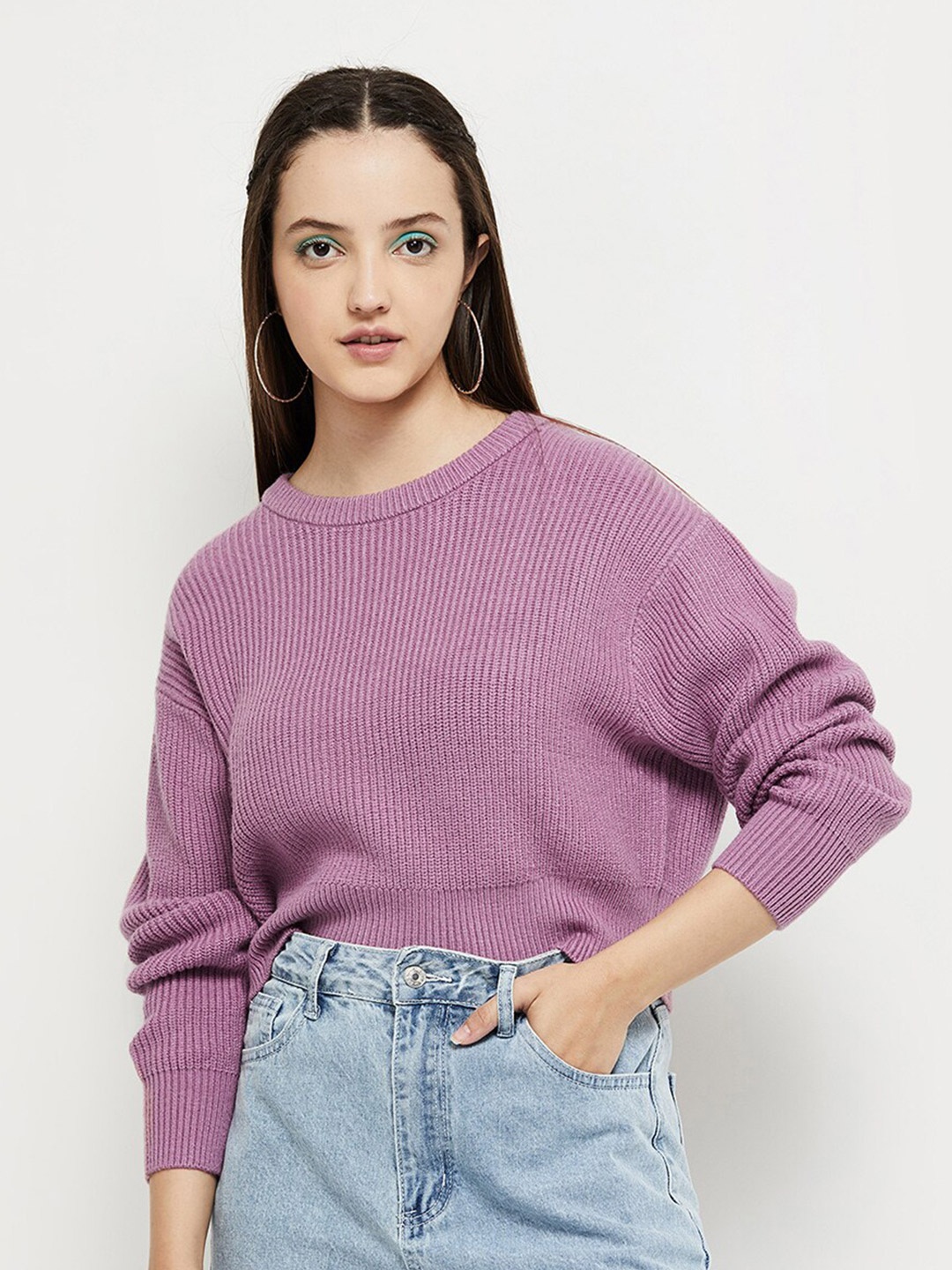 

max Women Mauve Ribbed Pullover