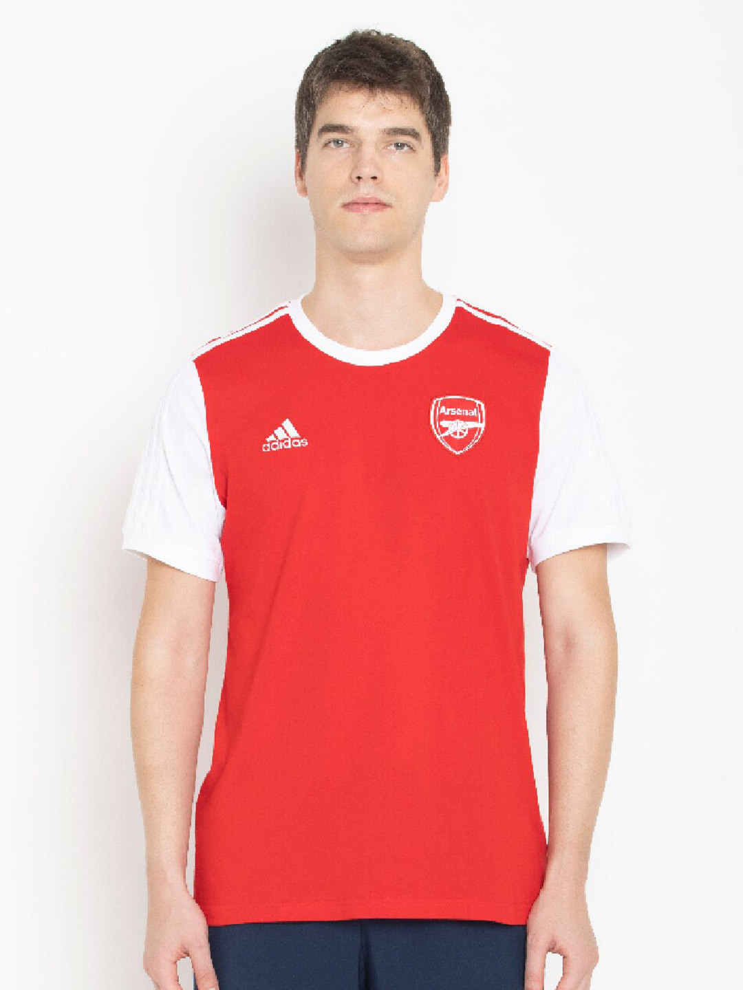 

ADIDAS Men Red & White Round Neck Cotton T-shirt
