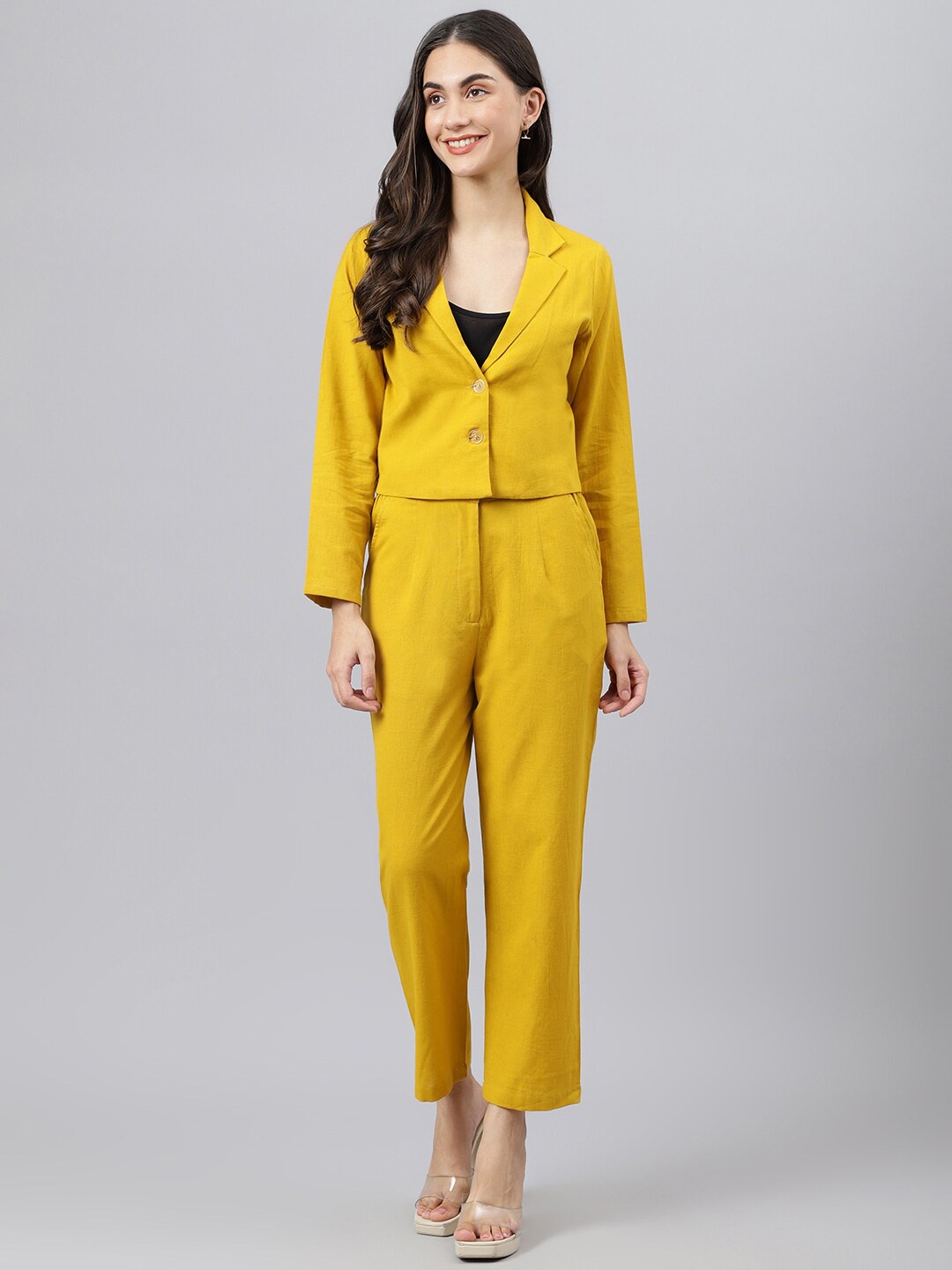 

DEEBACO Women Mustard Yellow Solid Pure Cotton Co-Ords