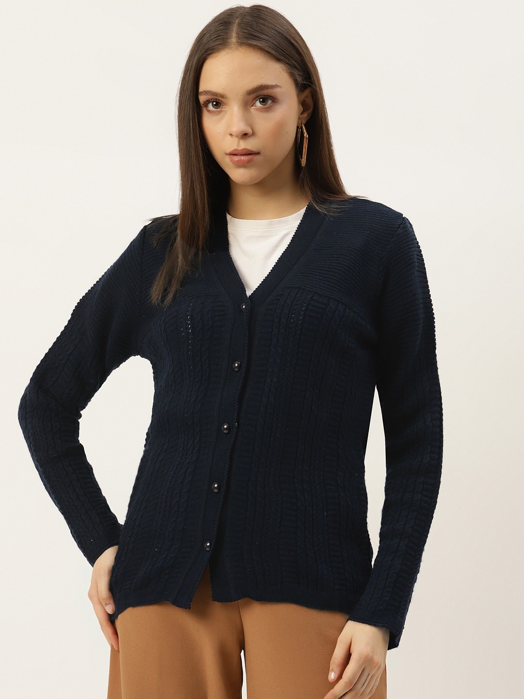 

American Eye Women Navy Blue Cable Knit Sweater