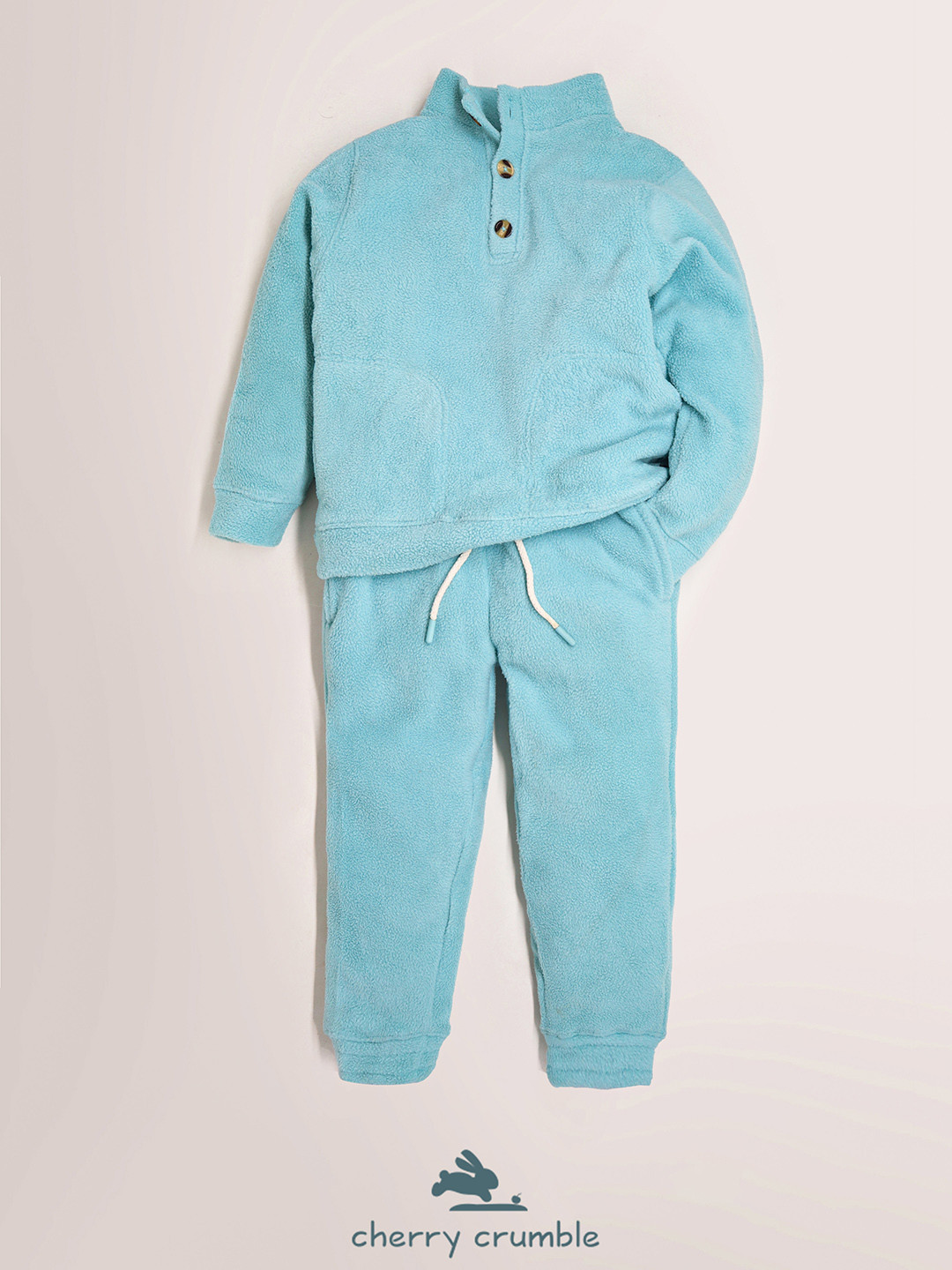 

Cherry Crumble Boys Sea Green Solid Polyester T-shirt with Trousers