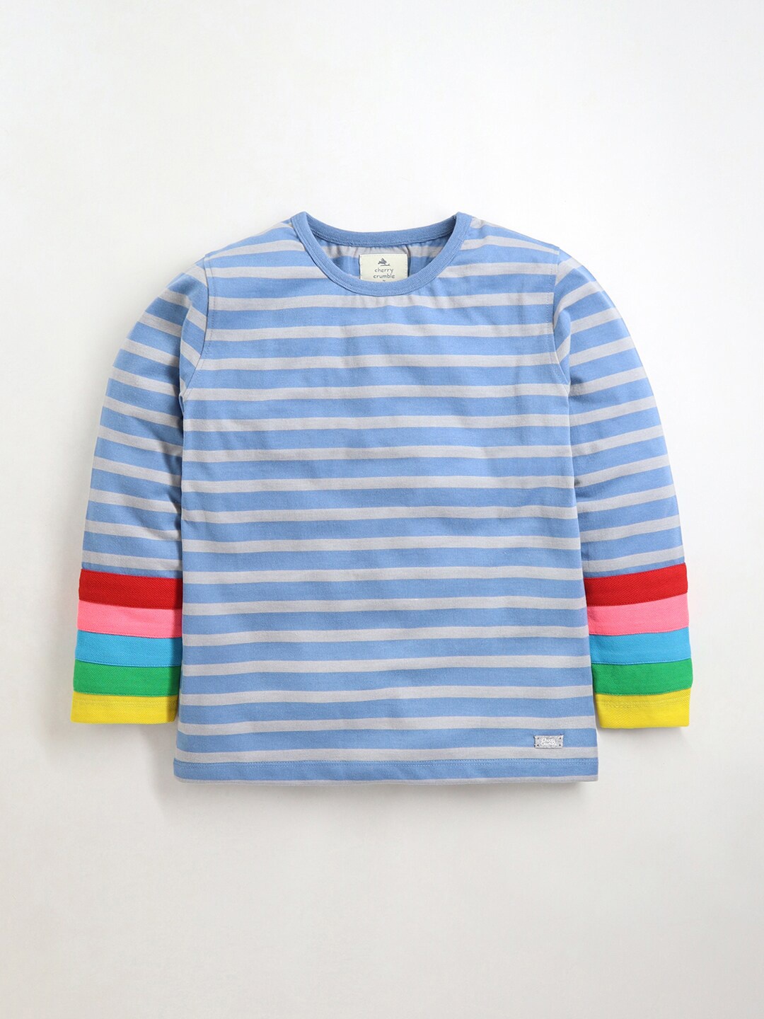 

Cherry Crumble Kids Blue & Grey Striped Cotton T-shirt